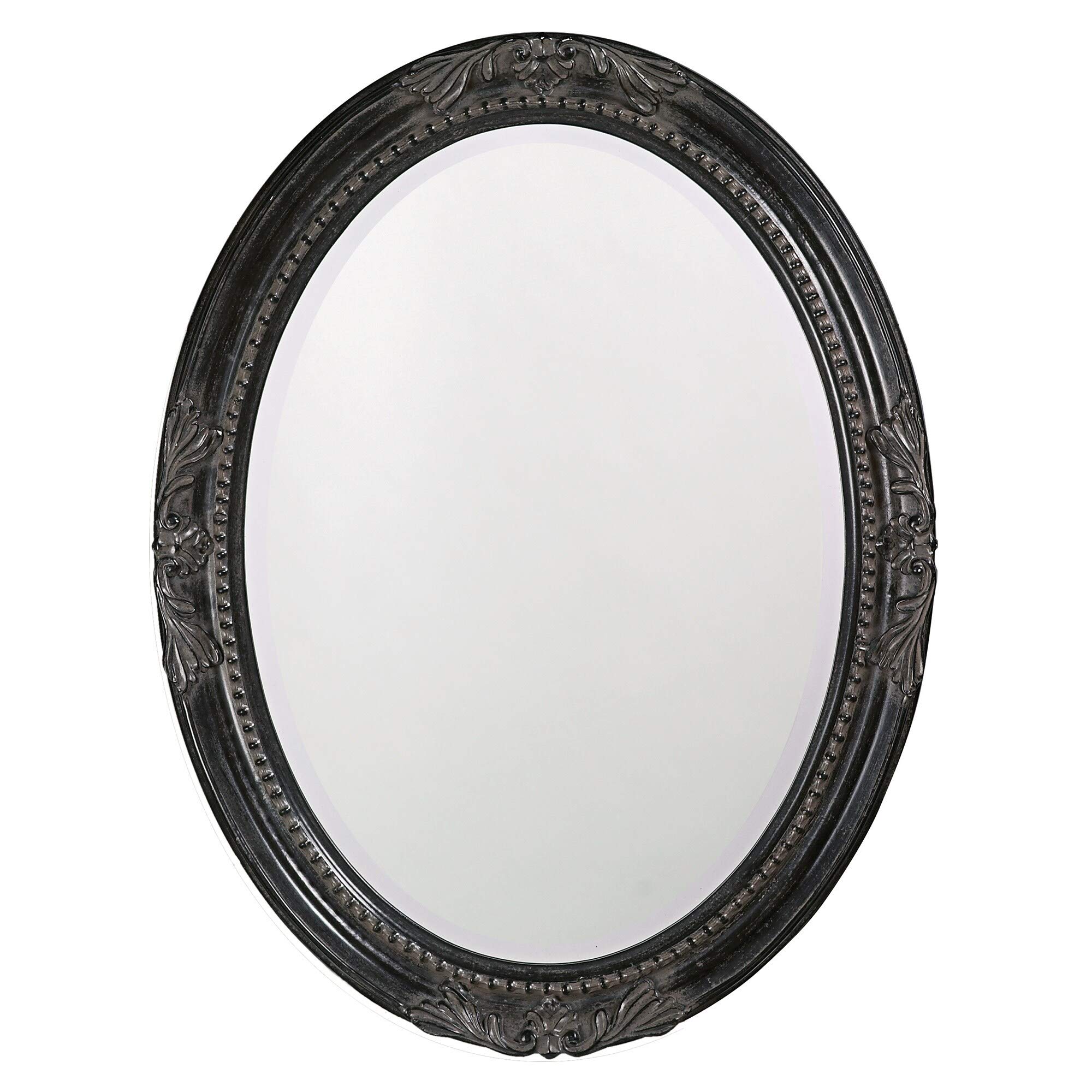 Antique Black Oval Wall Mirror - Queen Ann Style with Beveled Glass & Included Hooks | Elegant Home Decor for Living Room, Bedroom, or Entryway