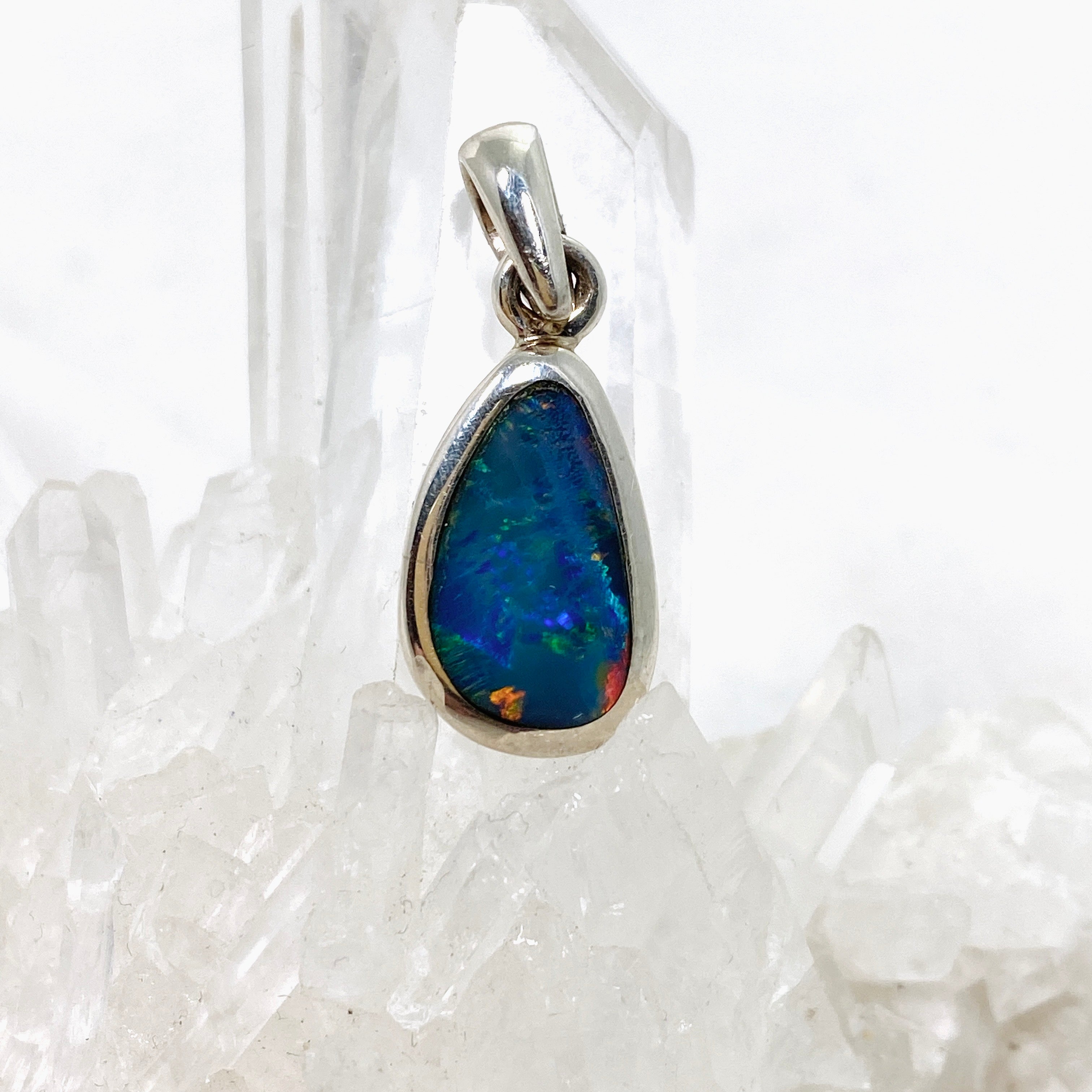 Natural Opal Doublet Teardrop Cabochon Pendant - Lightning Ridge Australian Opal Jewelry PPGJ808 for Women's Elegant Necklace Gift