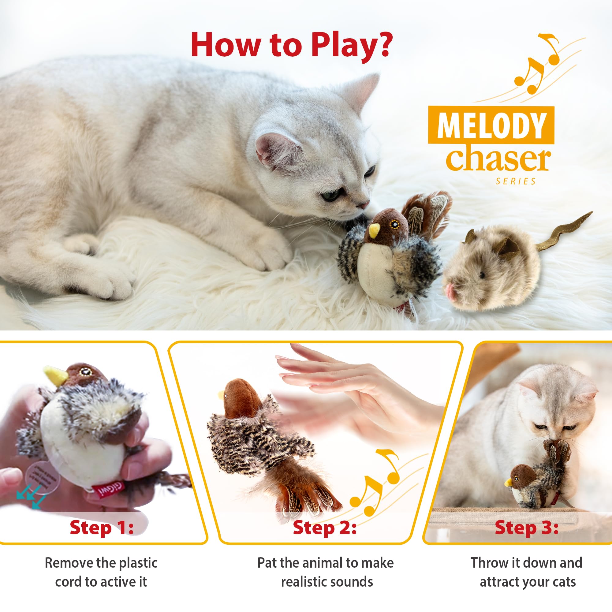 Gigwi Automatic Interactive Cat Toys - Electronic Squeaky Plush Bird & Mouse Set (2 Pack) for Indoor Cats - Fun Play Alone Toys to Relieve Boredom - Perfect for Playtime, Exercise & Mental Stimulation