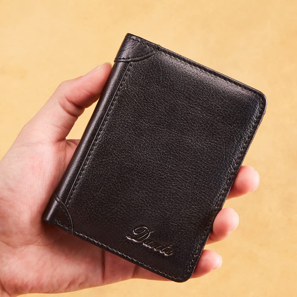2022 Premium Genuine Leather Men's Slim Wallet with RFID Blocking - Anti-Theft Money Clip & Coin Pocket - Compact Passport Holder for Travel, Business & Everyday Use (Black)