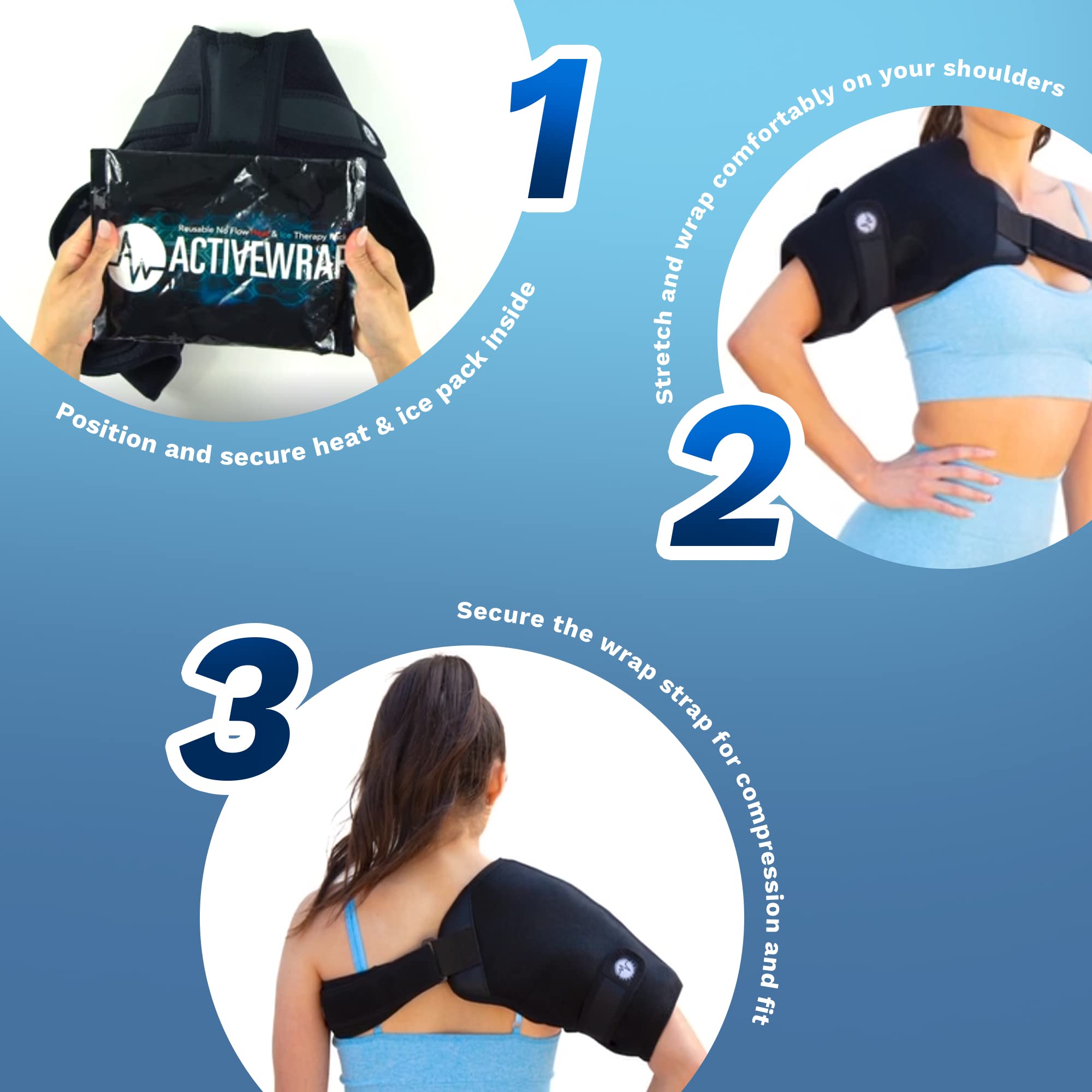 ActiveWrap Shoulder Ice Pack Wrap Set with 4 Reusable Gel Ice Packs - Pain Relief for Rotator Cuff, Arthritis & Sports Injuries - Perfect for Post-Workout Recovery, Physical Therapy & Injury Rehabilitation
