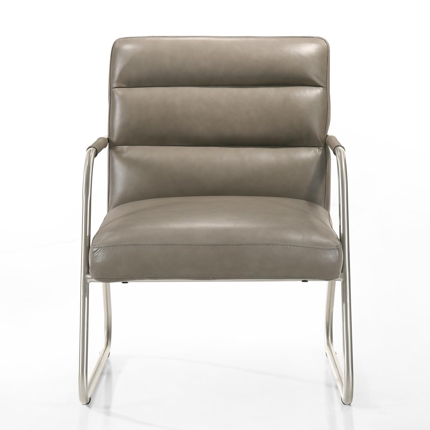 Premium Spencer Stainless Steel & Grey Leather Lounge Accent Chair - Modern Living Room Furniture for Home Office, Reading Nook & Relaxation