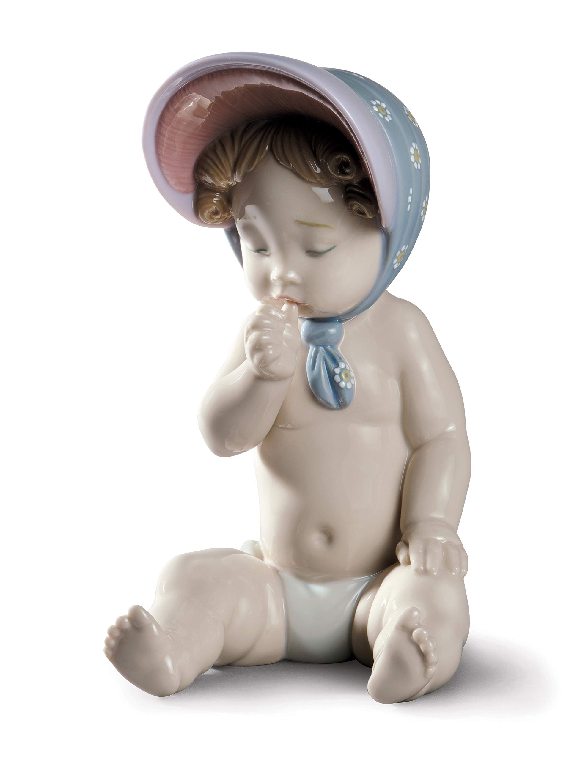 LLADRÓ Girl with Bonnet Porcelain Figurine - Handcrafted Spanish Collectible Baby Doll Statue for Home Decor, Gift & Display