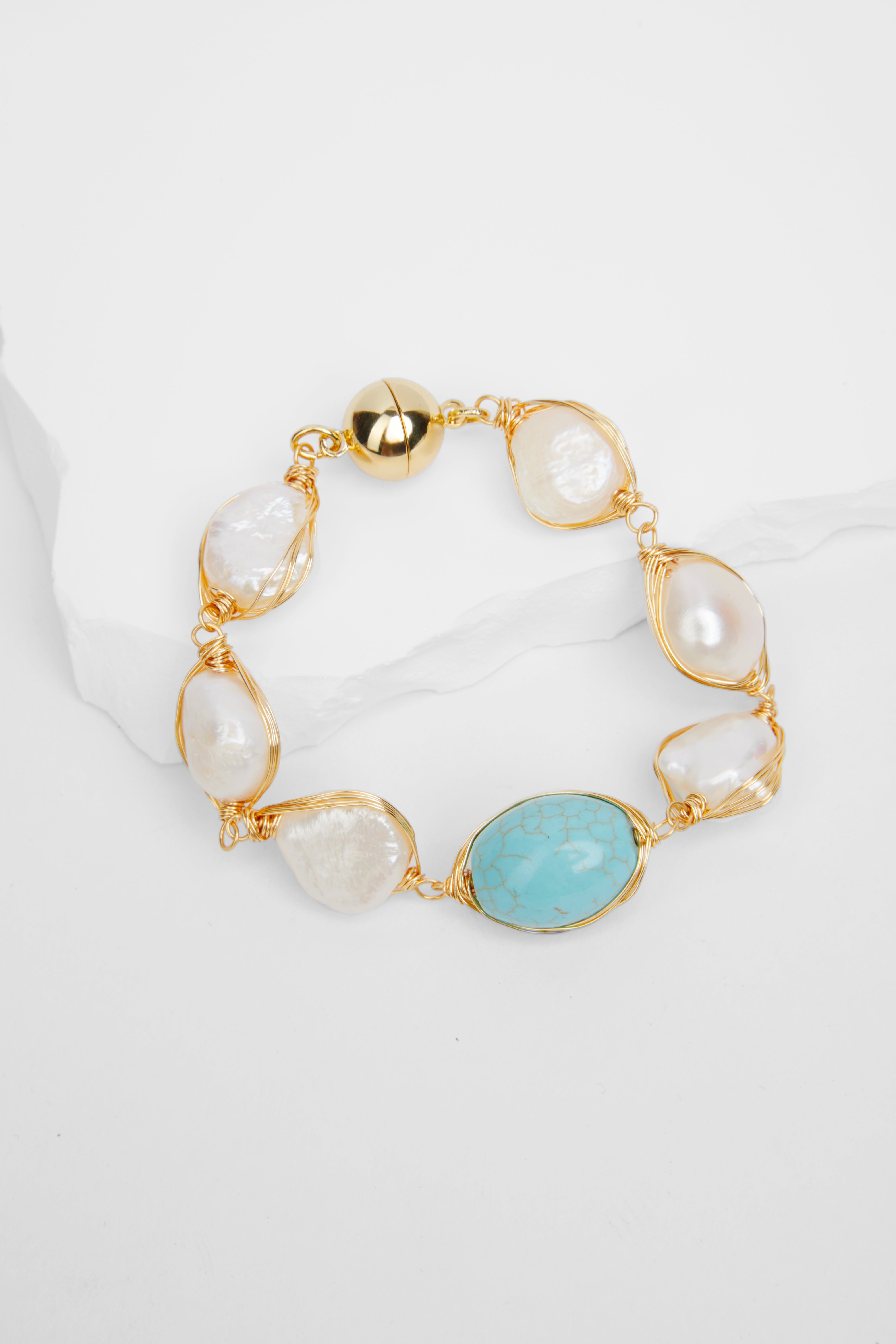 Elegant Turquoise Baroque Pearl Bracelet for Women | Handmade Boho Jewelry | Perfect for Weddings, Parties & Everyday Wear
