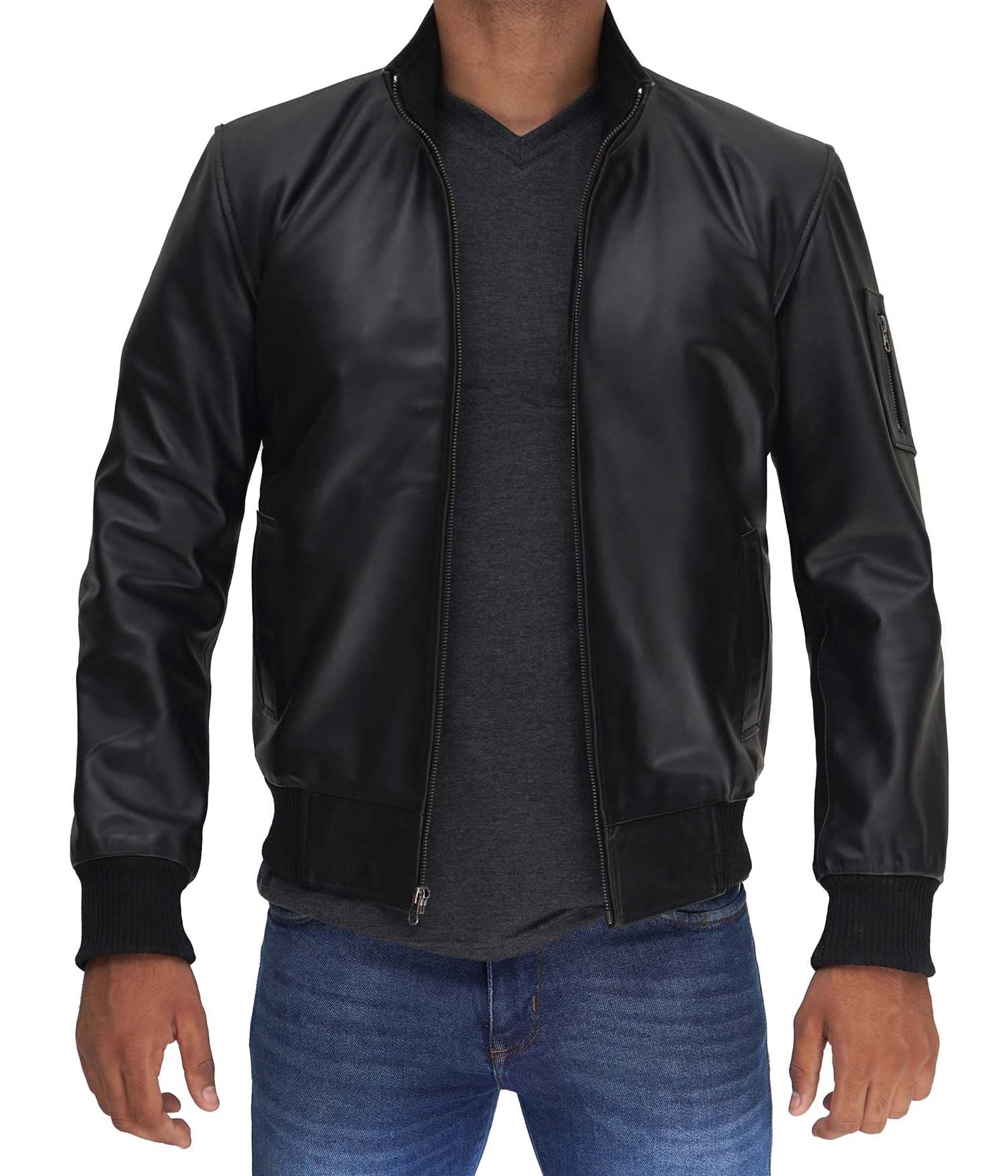 Premium Men's Leather Bomber Jacket - Genuine Black & Brown Casual Aviator Jacket for Men | Perfect for Motorcycle Riding, Night Out & Everyday Wear