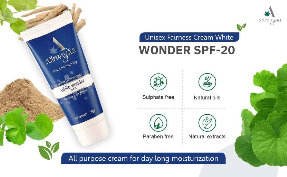 Aaranyaa Fairness Cream White Wonder SPF 20 (55gm) - Hydrating Face Cream with Hyaluronic Acid & Vitamin C for Moisturizing & Brightening Skin | Sun Protection, Paraben-Free | Perfect for Daily Use & Sun-Damaged Skin Care