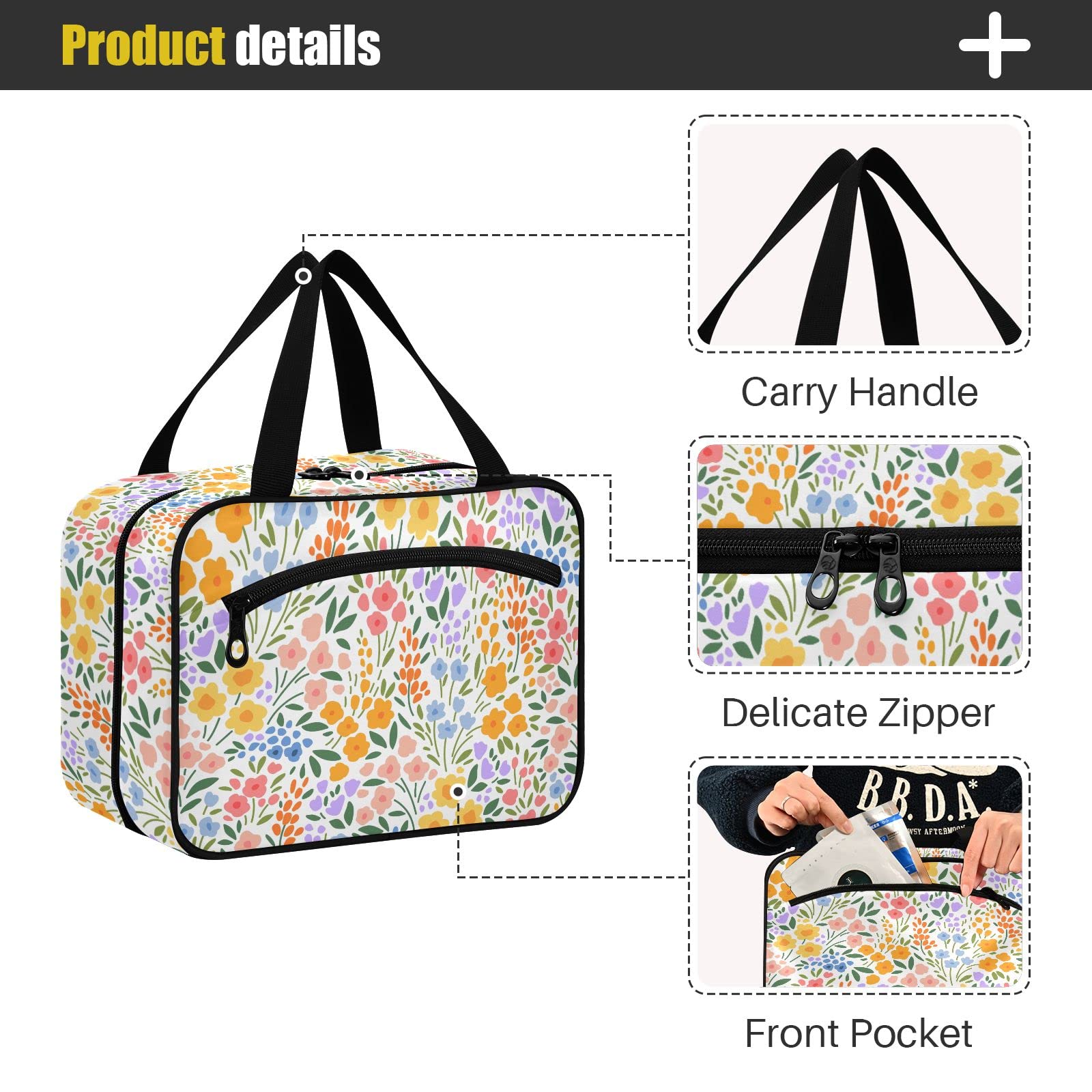 CHIFIGNO Hanging Travel Toiletry Bag for Women & Men - Large Floral Cosmetic Organizer with Hooks | Perfect for Bathroom, Gym, Camping & Vacation Trips