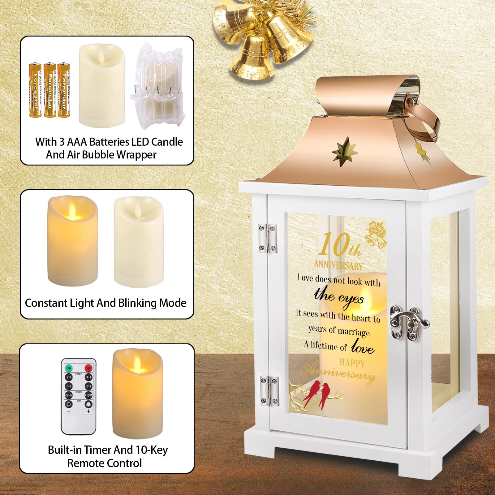 10th Wedding Anniversary Lantern - Romantic Tin Anniversary Gift for Couples, Parents, Husband or Wife | Unique 10 Year Marriage Keepsake | Perfect for Home Decor, Romantic Dinners & Anniversary Celebrations