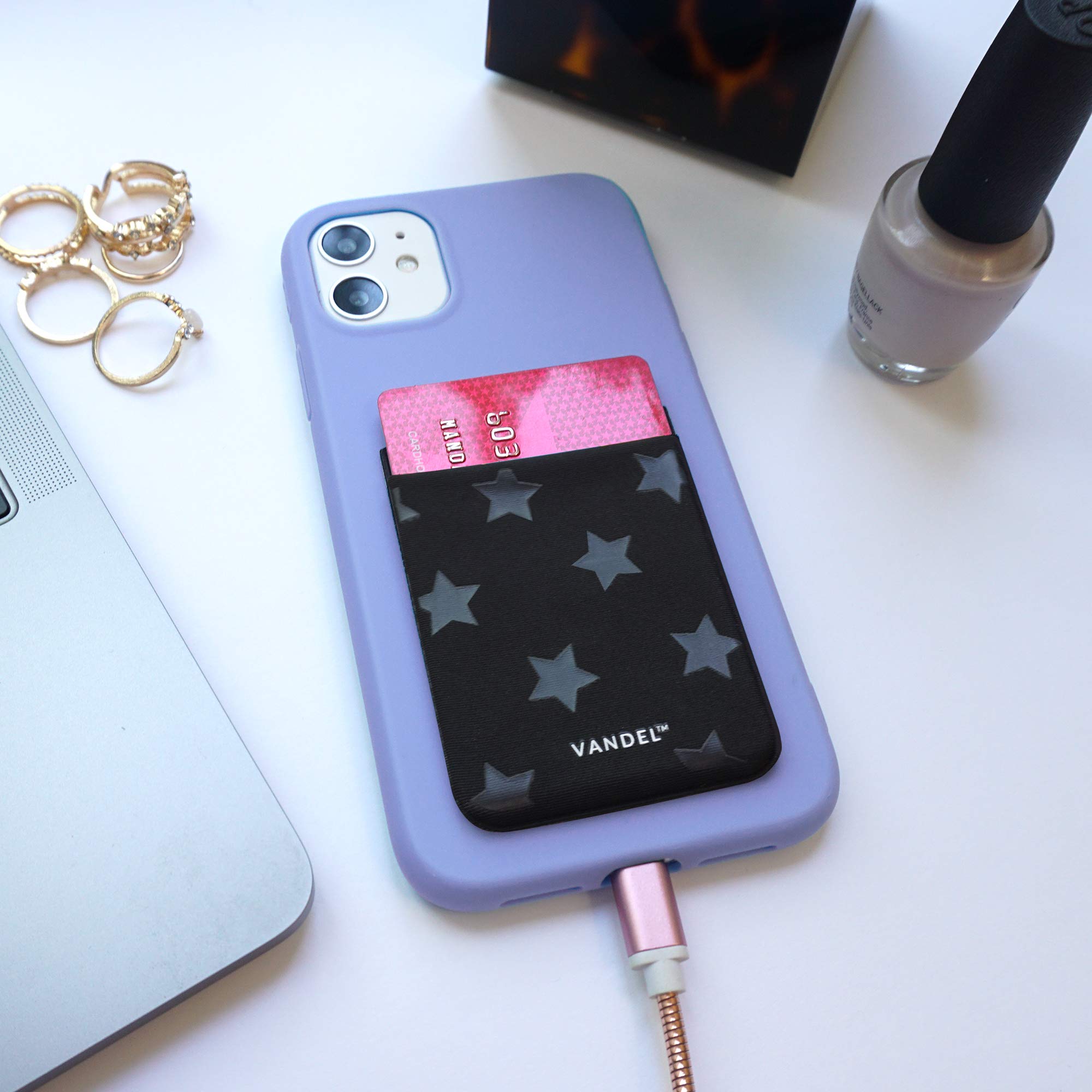 VANDEL Stick-On Fabric Phone Wallet for Women - Cute Credit Card Holder for iPhone, Stick-On Back Pocket for Phone Case - Perfect for Shopping, Travel & Everyday Use