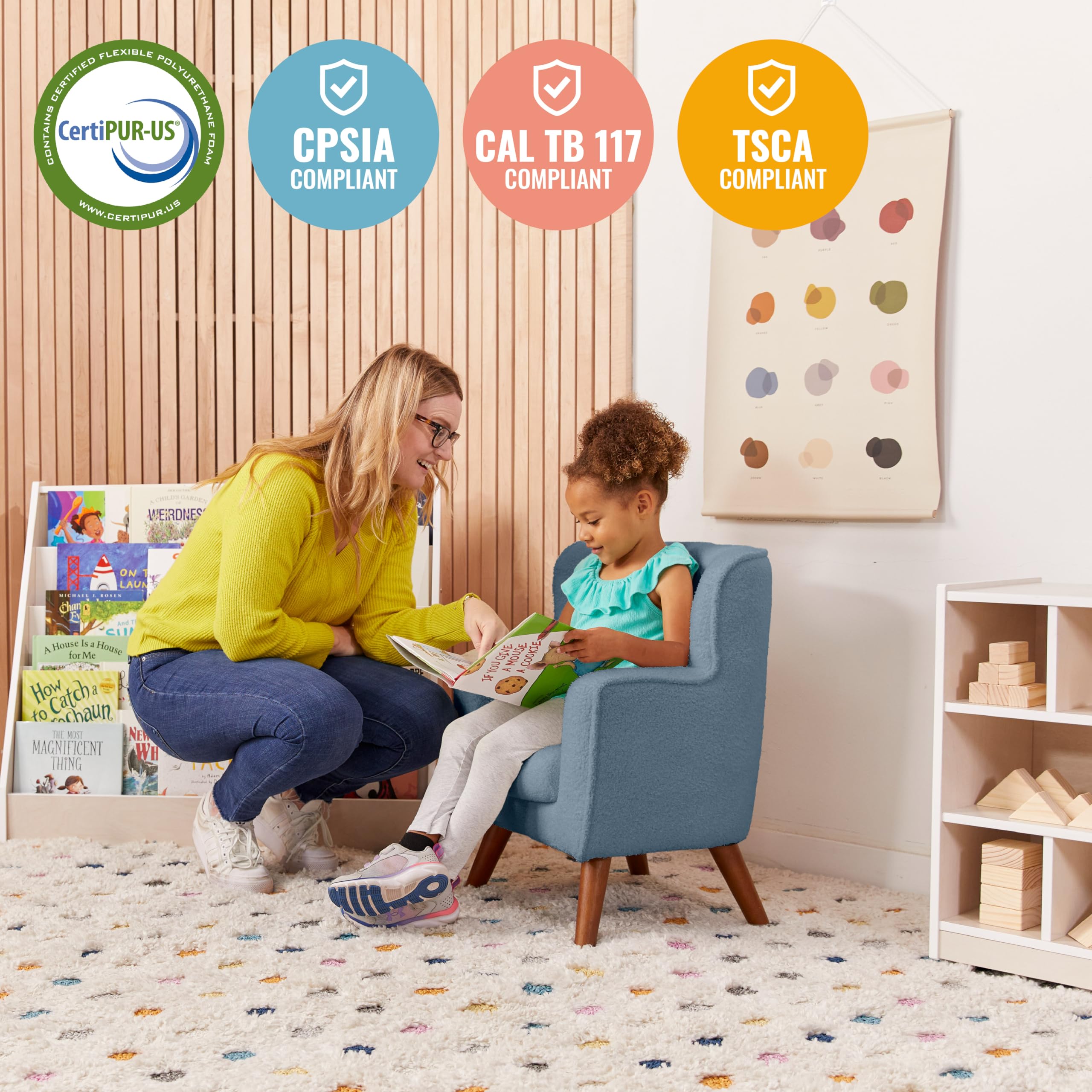 ECR4Kids Mila Arm Chair for Kids - Sturdy & Comfortable Peacock Blue Children's Chair - Perfect for Classrooms, Playrooms & Bedrooms