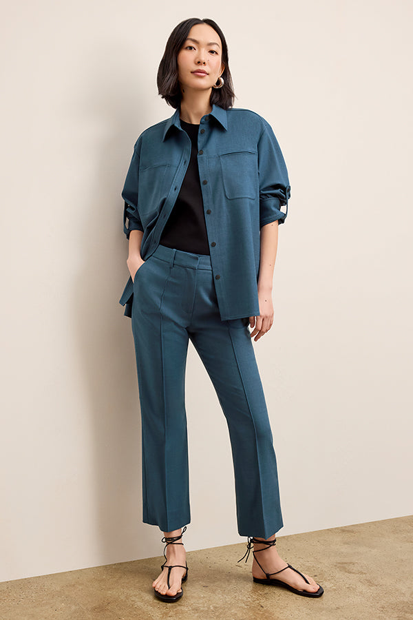 Tessa Kick Flare Trouser - Washable Wool Twill Pants for Women in Bluebell | Comfortable & Stylish Office Wear & Casual Outfits