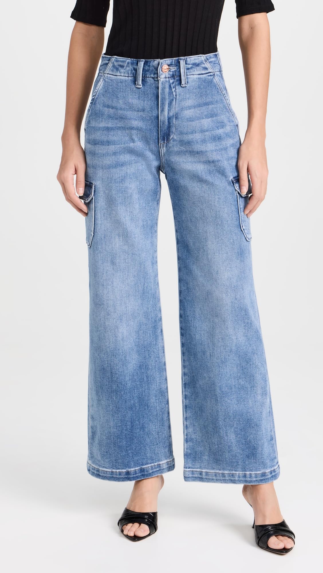PAIGE Women's Carly Cargo Jeans - High Waist Stretch Denim Pants with Pockets | Casual & Workwear Style for Everyday Comfort