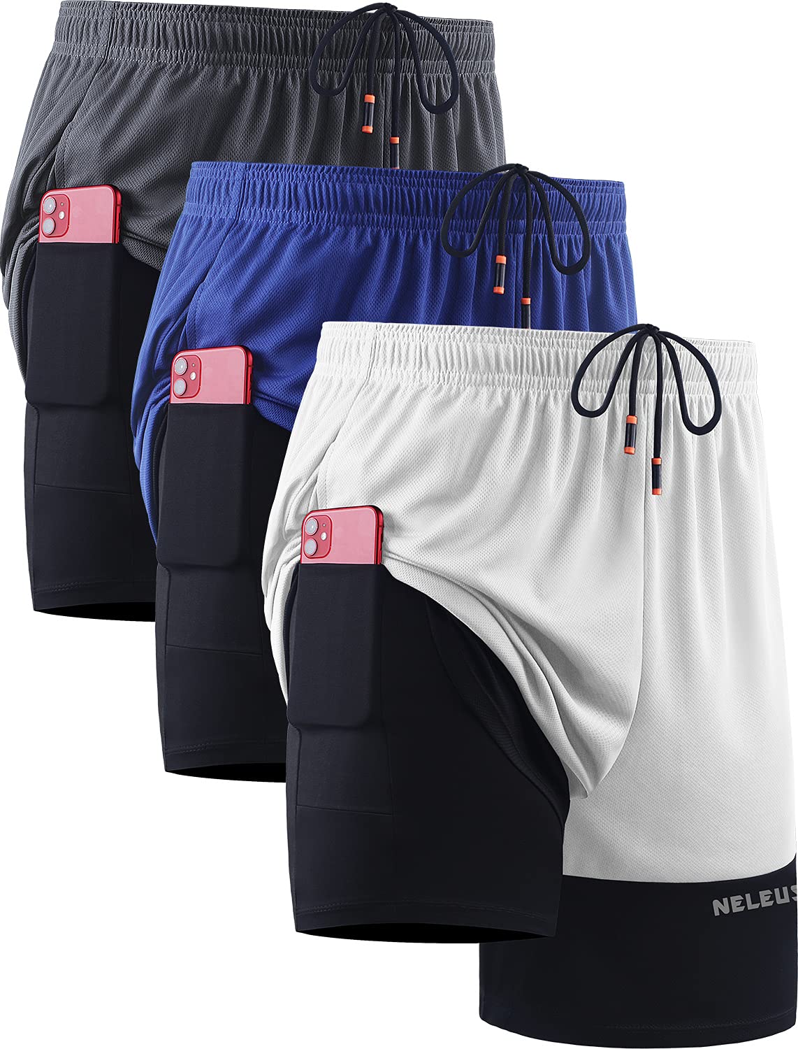 NELEUS Men's 2-in-1 Running Shorts with Built-in Liner - Quick Dry Athletic Workout Shorts with Pockets for Gym, Jogging & Outdoor Sports