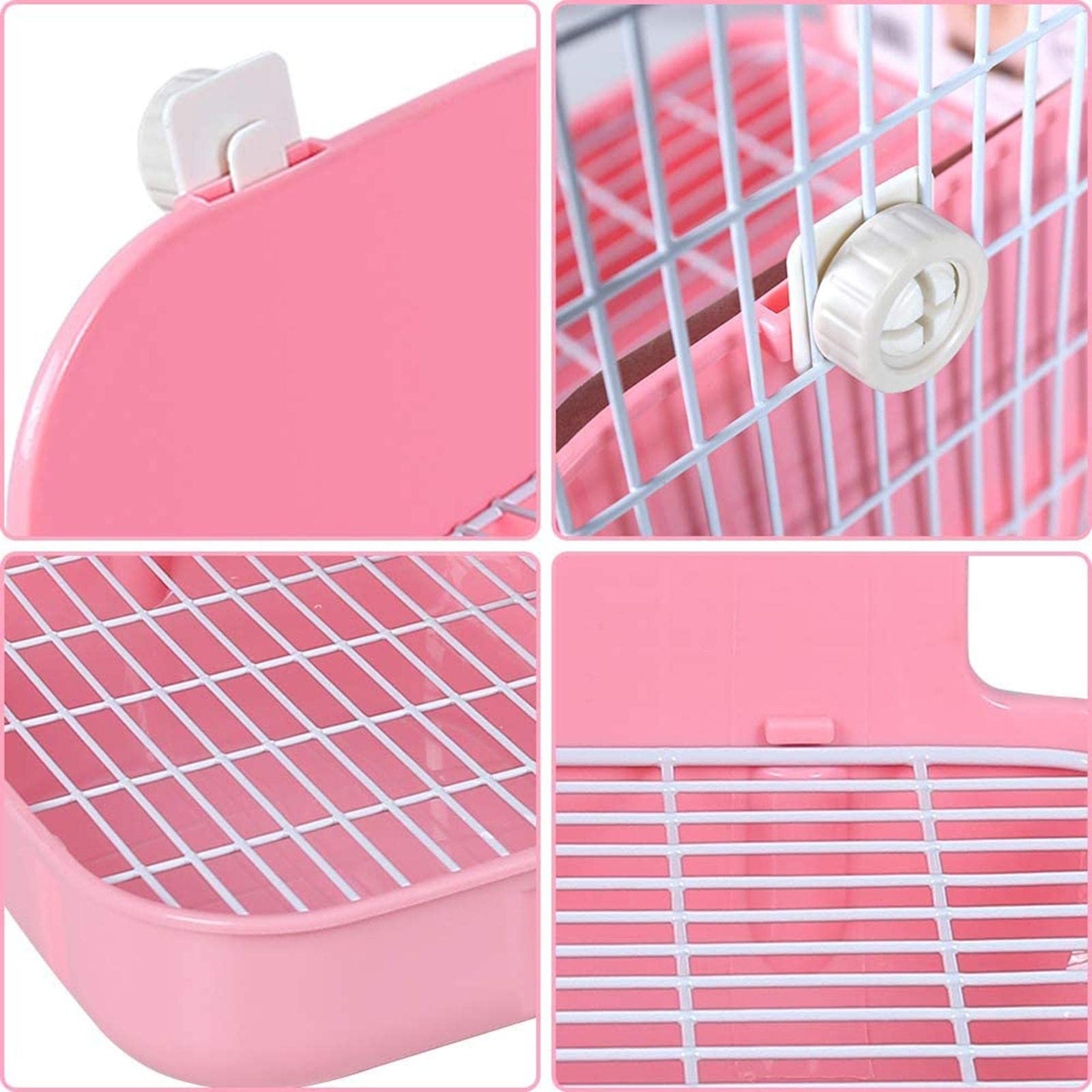 Small Animal Litter Box for Rabbits, Guinea Pigs & Ferrets - Corner Toilet Trainer with Bedding Pan for Bunny Cage Accessories - Pink (Perfect for Indoor Pet Training & Cage Cleanliness)