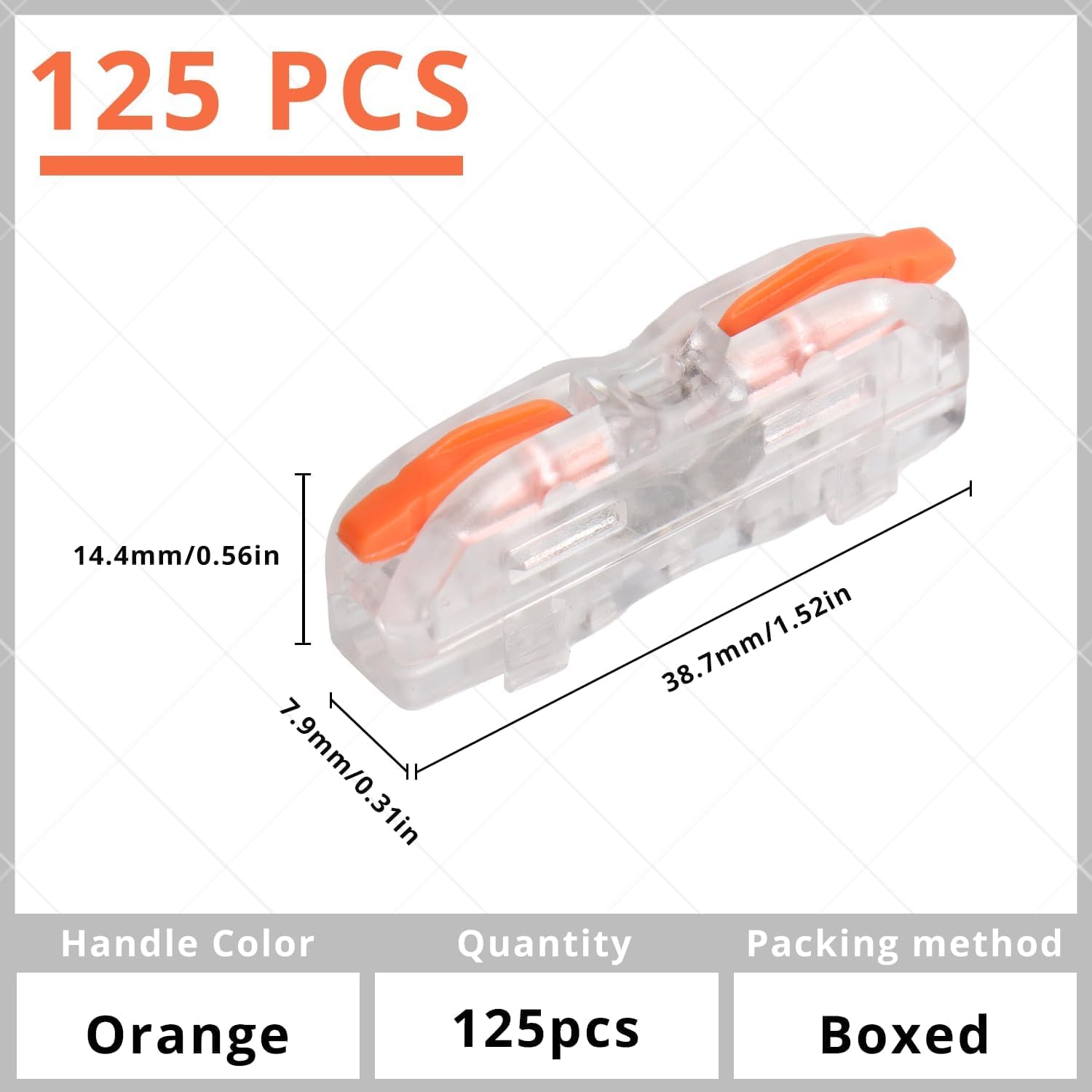125 Pcs DIY Splicing Wire Connectors - 1 Conductor Inline Terminal for Electrical Circuits (Orange) - Perfect for Automotive, Home Wiring & Electronics Repair Projects