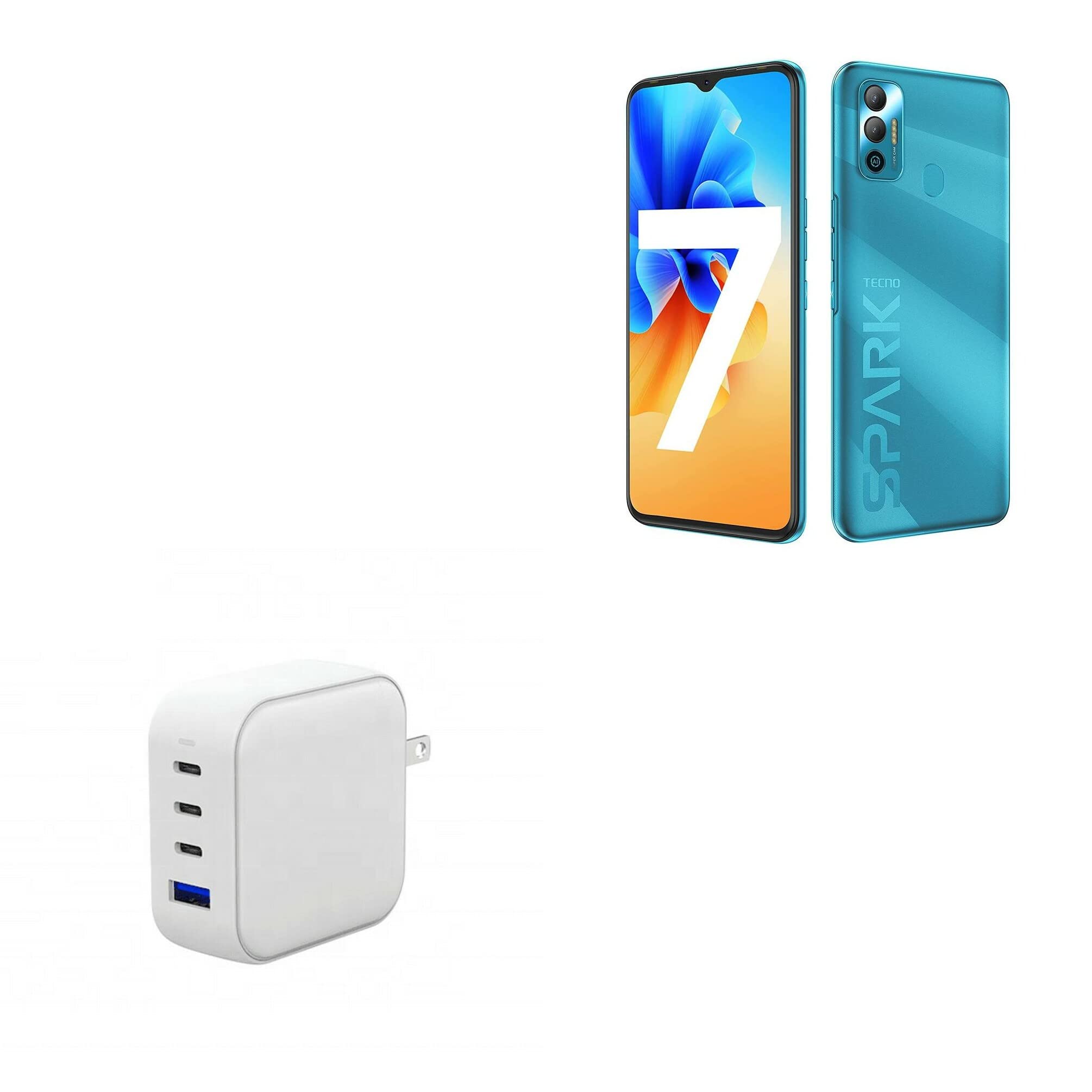 BoxWave 100W PD miniCube Wall Charger for Tecno Spark 7T - 3-Port Fast Charging USB-C Power Adapter | Travel, Home & Office Use | Winter White
