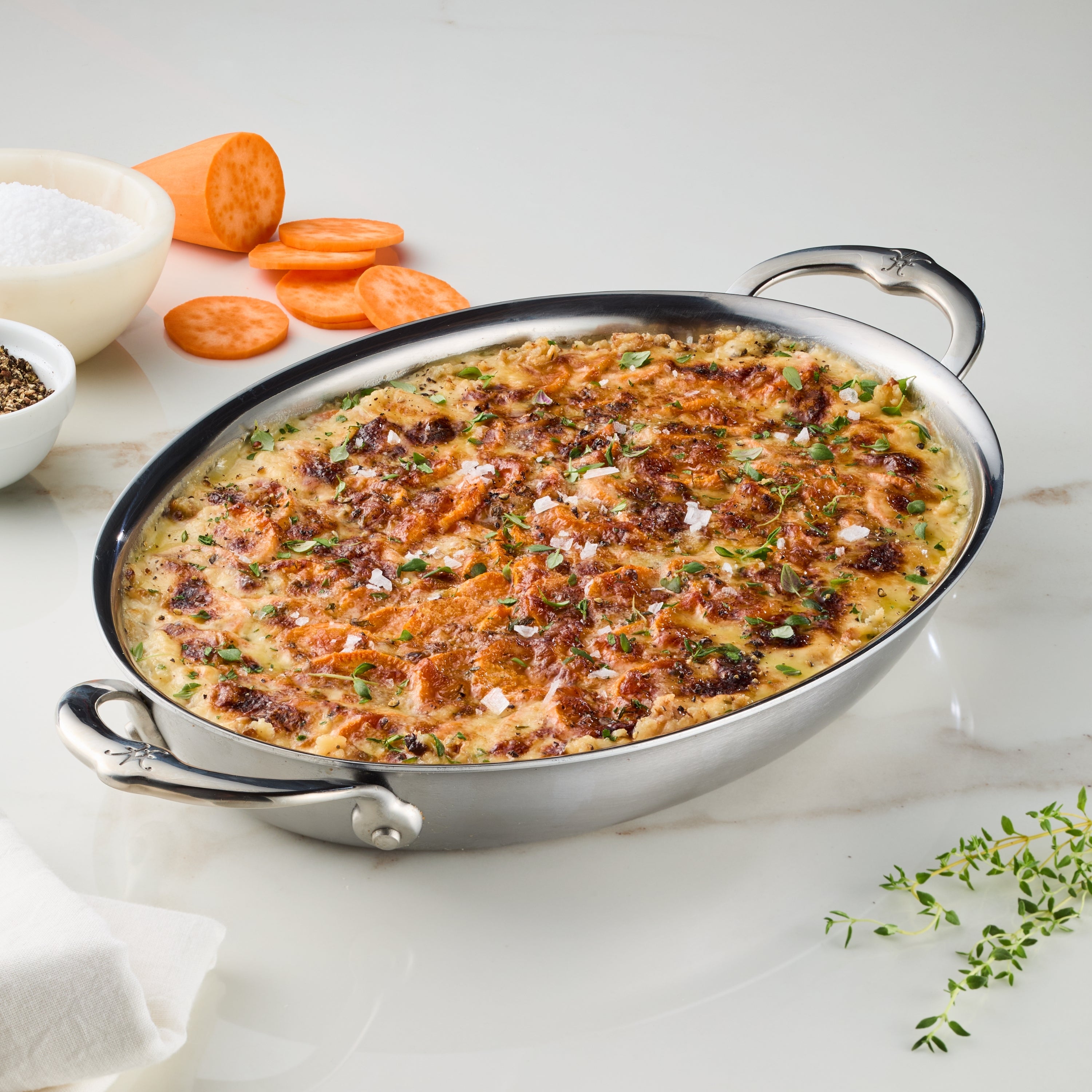 Stainless Steel Oval Au Gratin Baking Dish - Oven Safe Casserole Pan for Potatoes, Mac & Cheese, Lasagna - Perfect for Family Dinners & Holiday Cooking