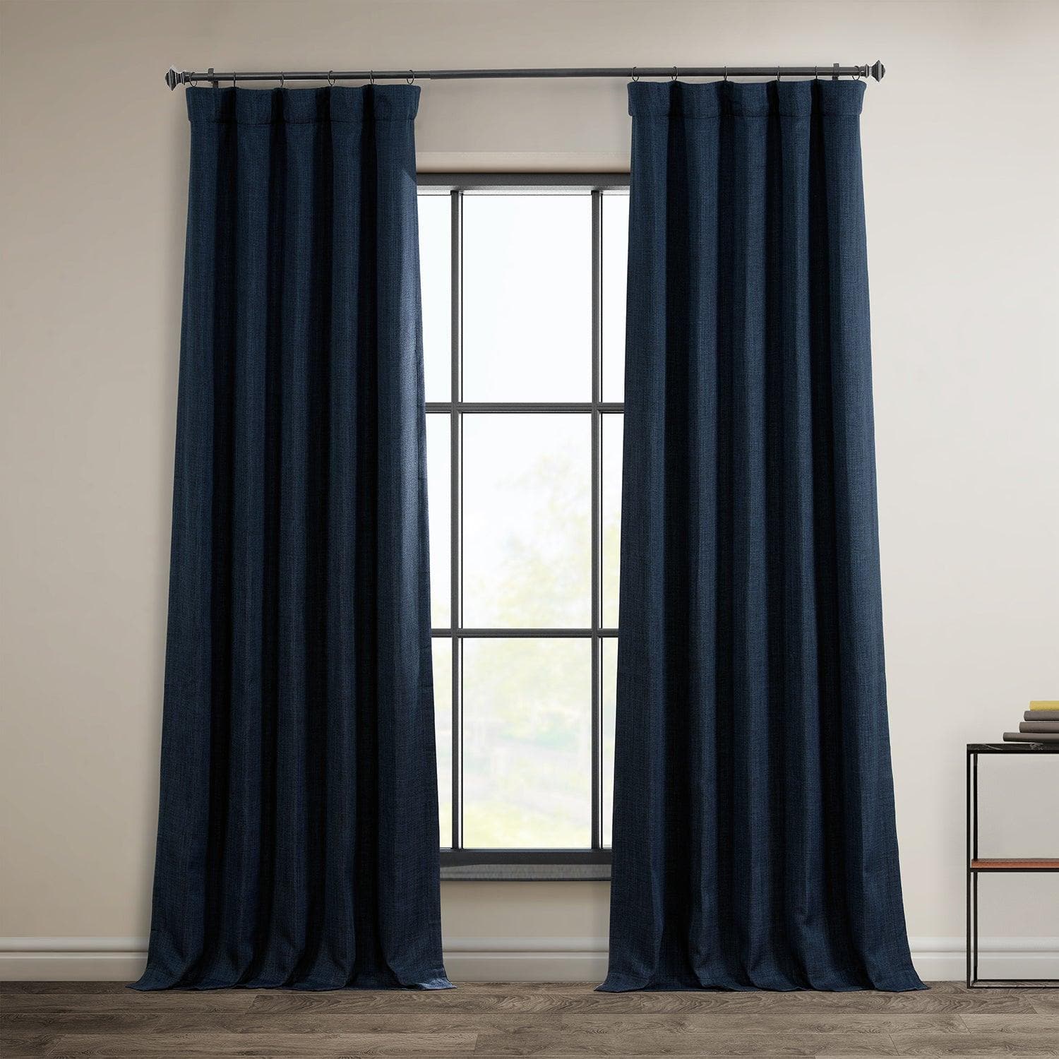 Nightfall Navy Textured Faux Linen Blackout Curtains for Bedroom - Thermal Insulated Window Drapes for Better Sleep & Energy Savings