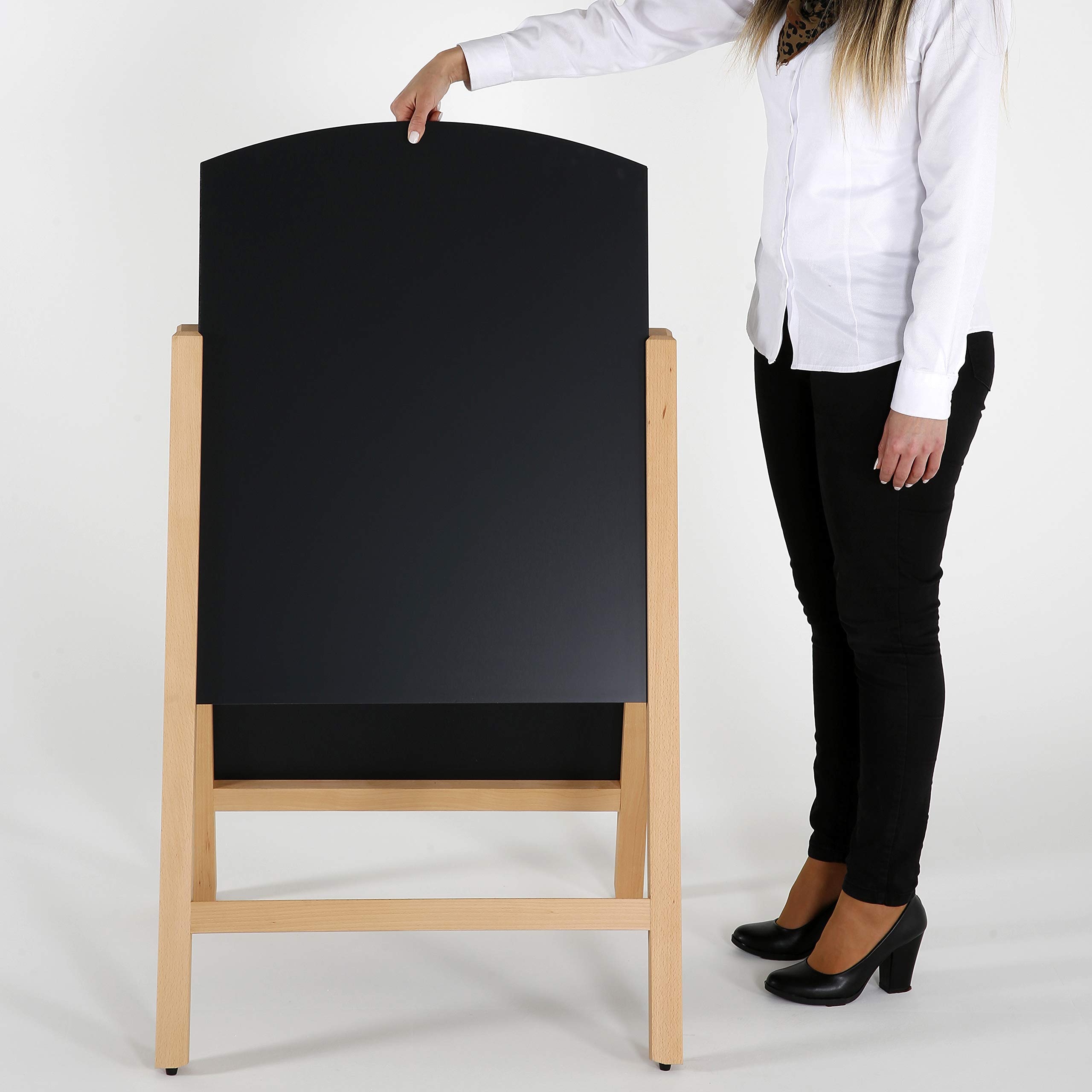 Rustic Double-Sided A-Frame Sandwich Board Sign - 23.6x30.7 Inch Wooden Chalkboard for Restaurants, Cafes & Retail Stores | Indoor/Outdoor Advertising Display with Slide-In Panels | Floor Standing Folding Sidewalk Sign