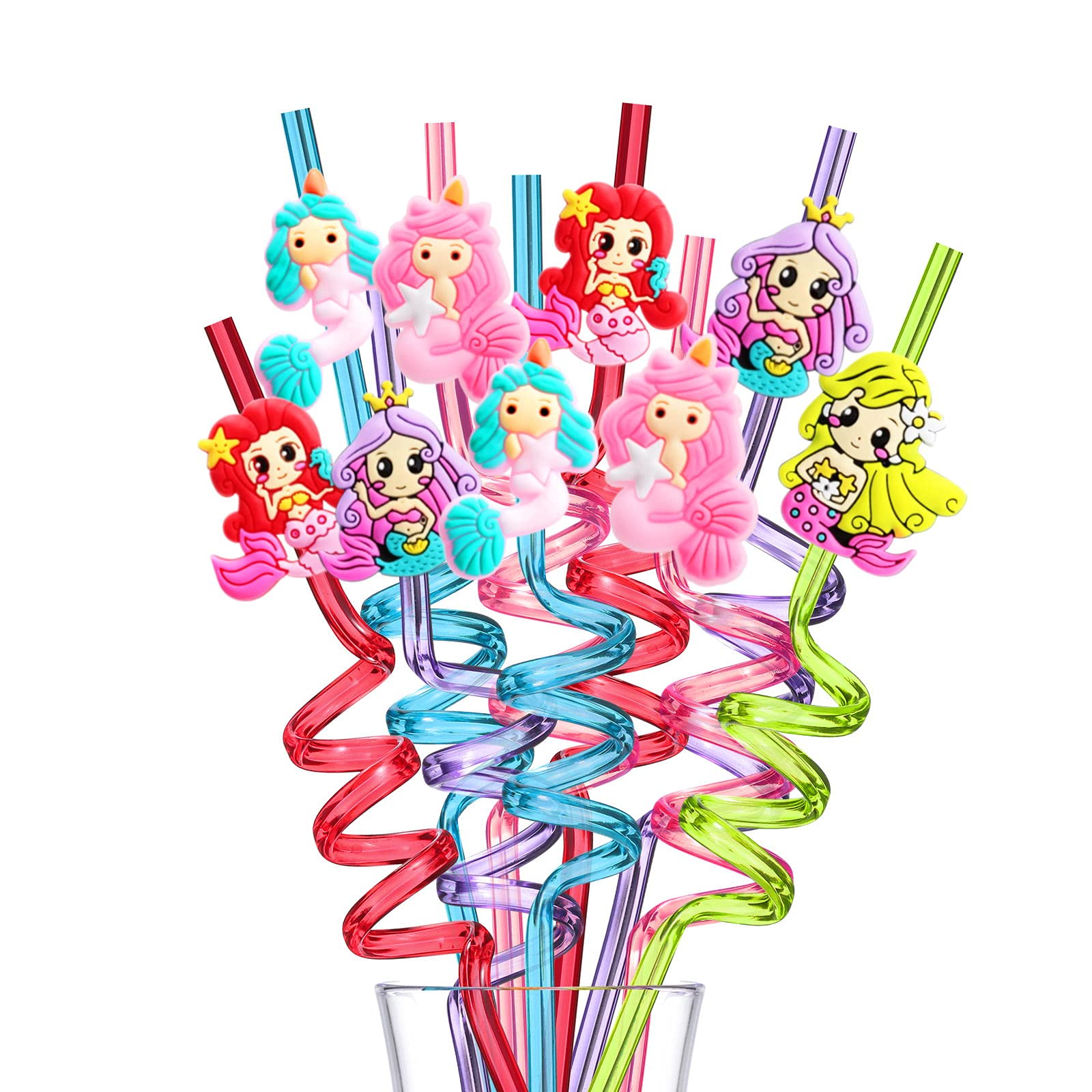 Reusable Mermaid Drinking Plastic Straws Set of 25 with 2 Cleaning Brushes | Eco-Friendly Mermaid Party Supplies for Birthday Decorations & Favors | Perfect for Pool Parties, Beach Events & Themed Celebrations
