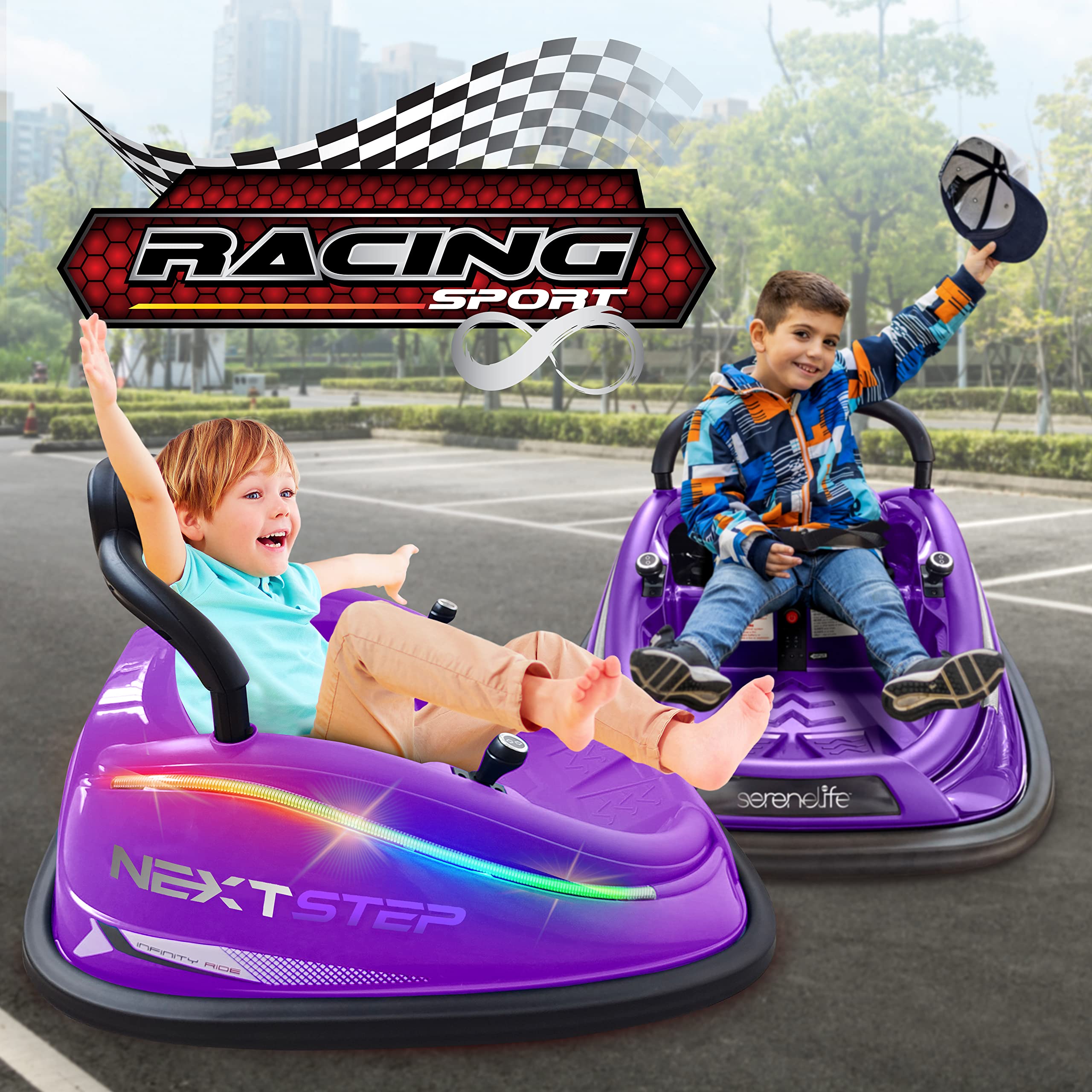 SereneLife 12V Electric Bumper Car for Kids Ages 3-8 | Remote Control, 360° Spinning, LED Lights & Safety Belt | Indoor/Outdoor Ride-On Toy for Birthday & Playground Fun