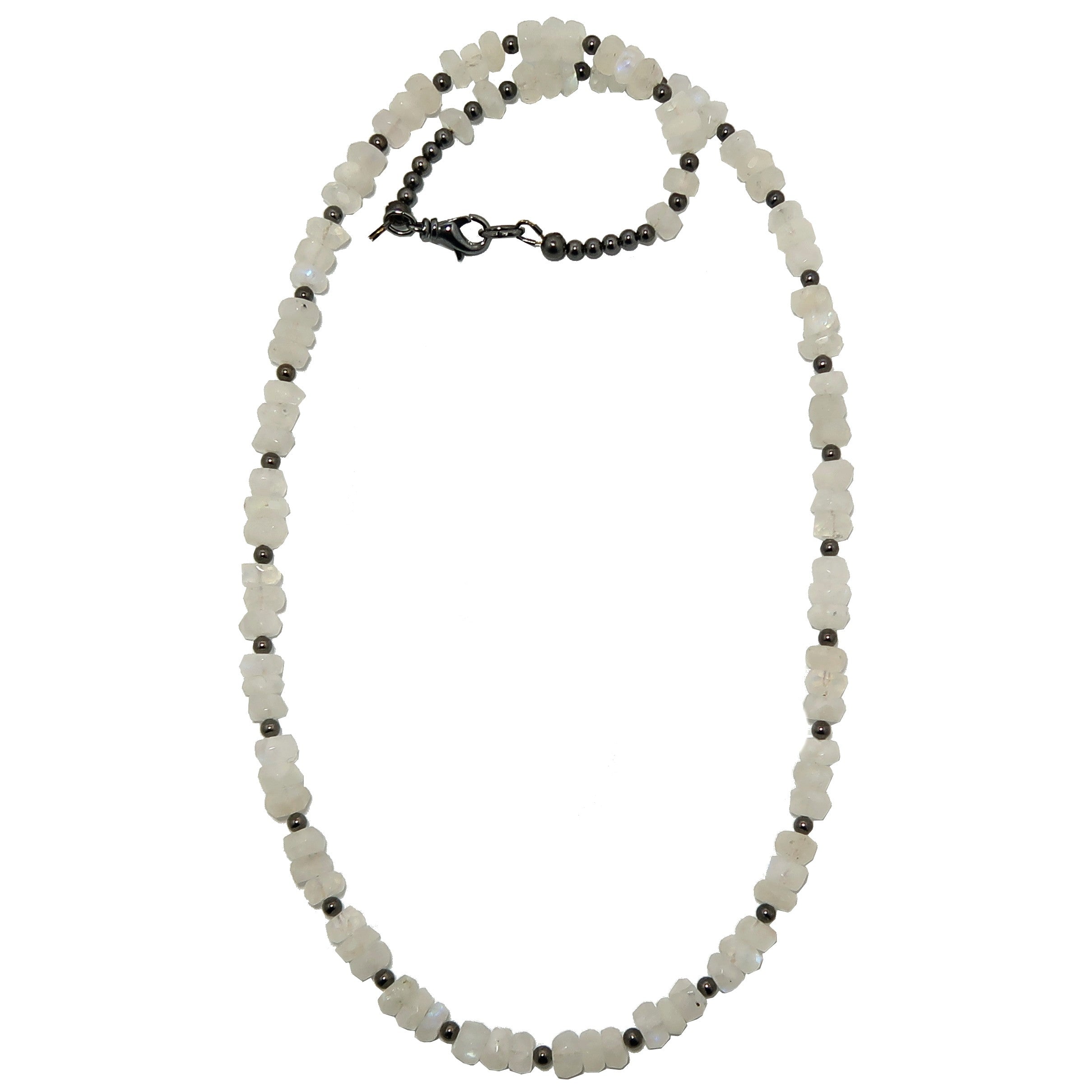 Rainbow Moonstone Necklace - Dreamy White Gemstone on Gunmetal Chain | Elegant Jewelry for Women, Perfect for Everyday Wear & Special Occasions
