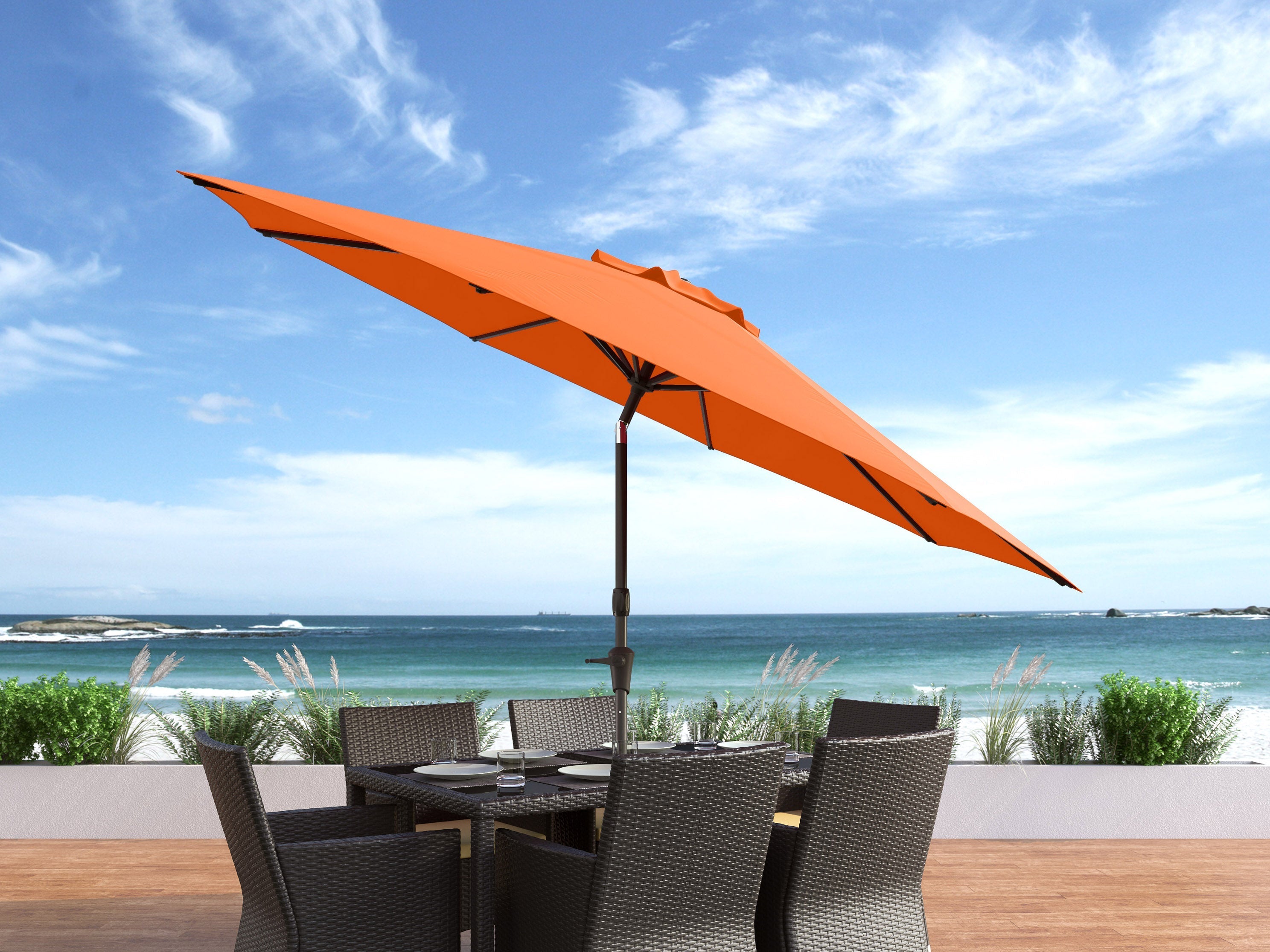 10ft Wind Resistant Orange Patio Umbrella - Heavy Duty Outdoor Market Umbrella with Crank Lift for Poolside, Backyard, Garden, and Beach Use