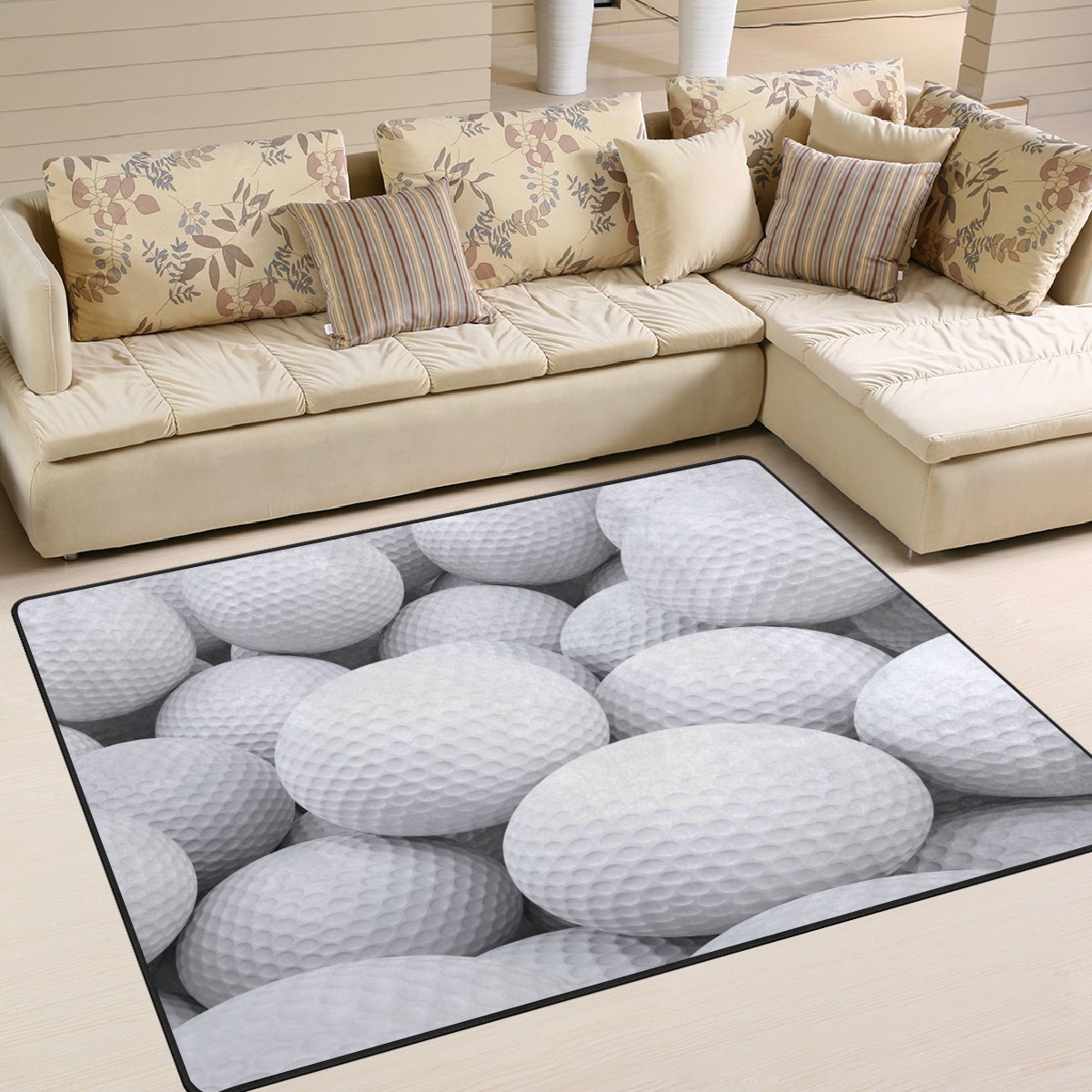 Premium White Golf Ball Design Area Rug - 7'x5' Soft Non-Slip Indoor Carpet for Living Room, Bedroom, Office - Perfect for Sports Themed Decor & Home Gym Flooring