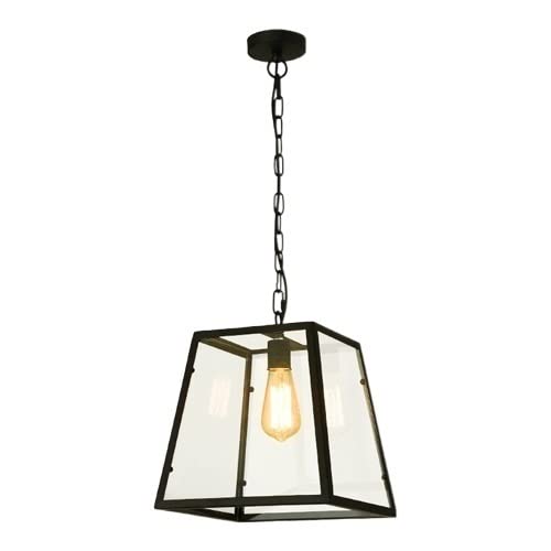 Vintage Industrial Pendant Lamp with E27 Socket - Adjustable Hanging Light with Iron Frame & Glass Shade for Cafe, Restaurant, Bar, Office & Home Decor - Perfect for Balcony, Living Room & Commercial Spaces