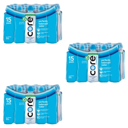 CORE Hydration pH Balanced Alkaline Water - 3 Pack (15 Bottles x 23.9 Fl oz) | 100% Recycled Plastic Bottles | Nutrient Enhanced Electrolyte Water for Fitness, Yoga & Daily Hydration | Supports Ready Set Gourmet Meal Donation Program