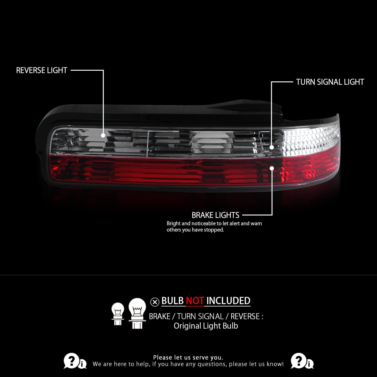 Autozensation Red Clear Lens Tail Lights Compatible with 1989-1994 Nissan 240SX S13 2DR Coupe - Left & Right Pair Assembly - Perfect for Car Restoration & Nighttime Driving Safety