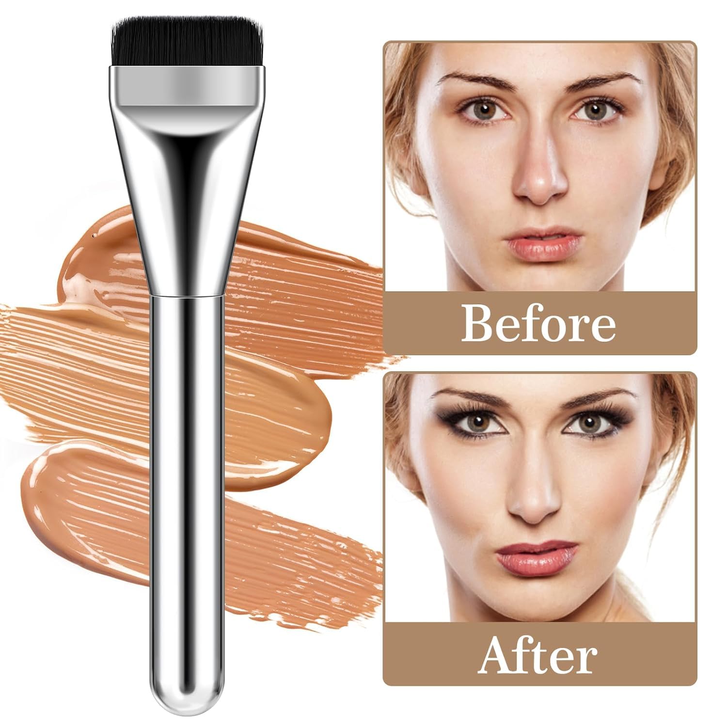 BH STUDIO PRO Flat Head Foundation Brush - Professional Liquid & Cream Foundation Concealer Makeup Brush for Flawless Application (1-Piece) | Perfect for Everyday Makeup & Professional Makeup Artists