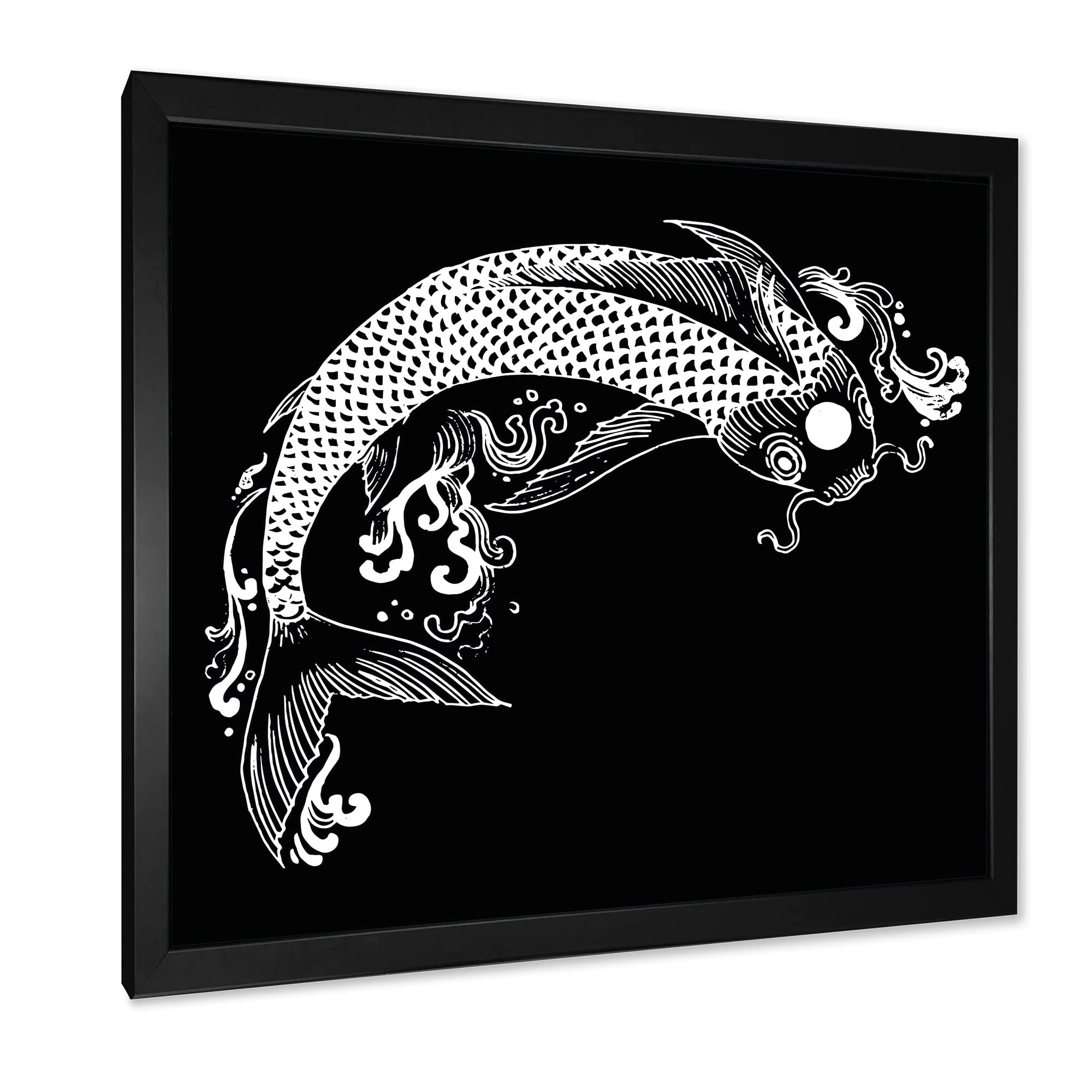 DesignQ Chinoiserie Koi Fish Traditional Framed Wall Art - Elegant Asian Home Decor for Living Room, Bedroom & Office