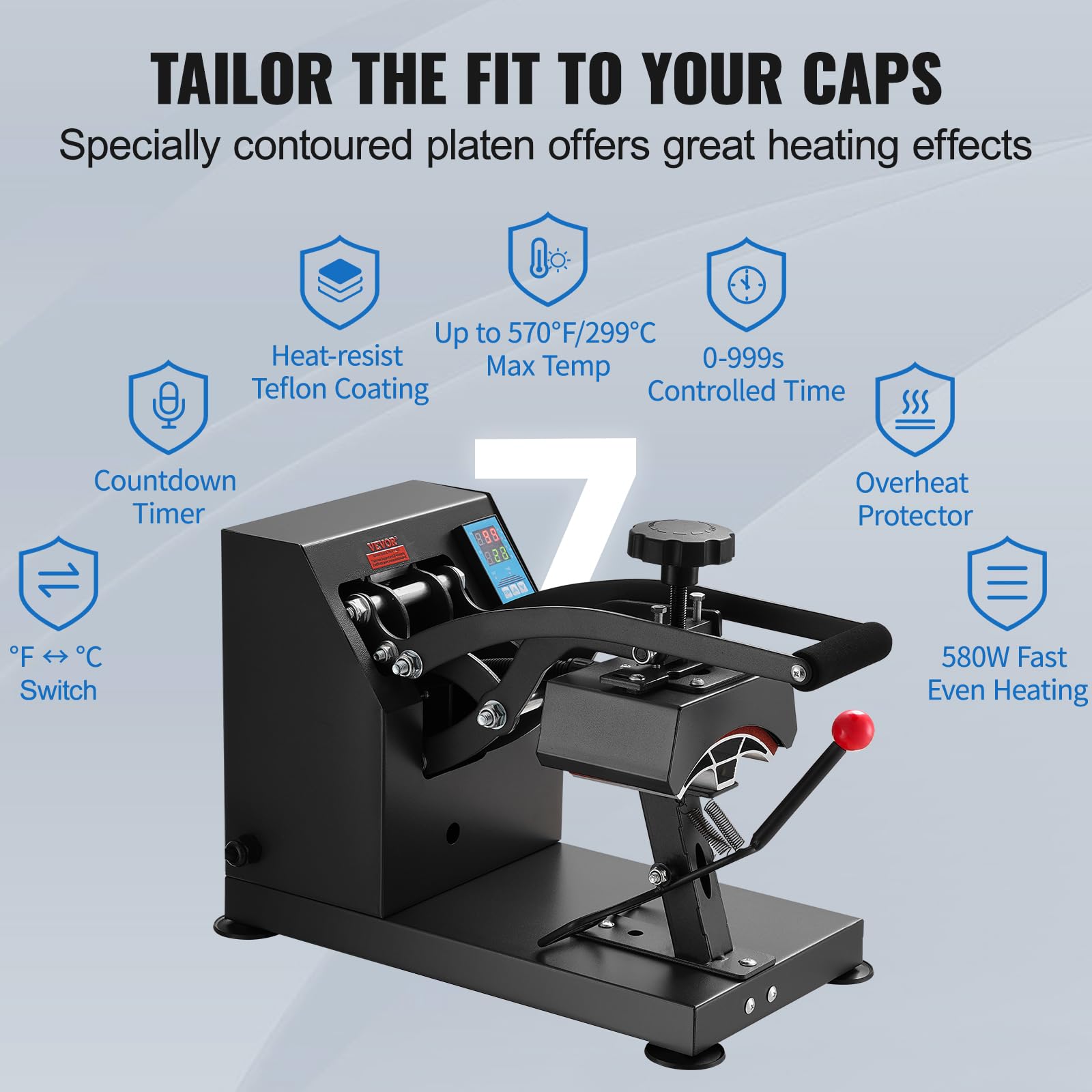 VEVOR 3.5x5.9 Inch Digital Cap Heat Press Machine - Professional Hat Transfer Press with LCD Timer & Temperature Control, 350W, 12000 Hours Lifespan - Perfect for Custom Hats, T-Shirts & DIY Crafts