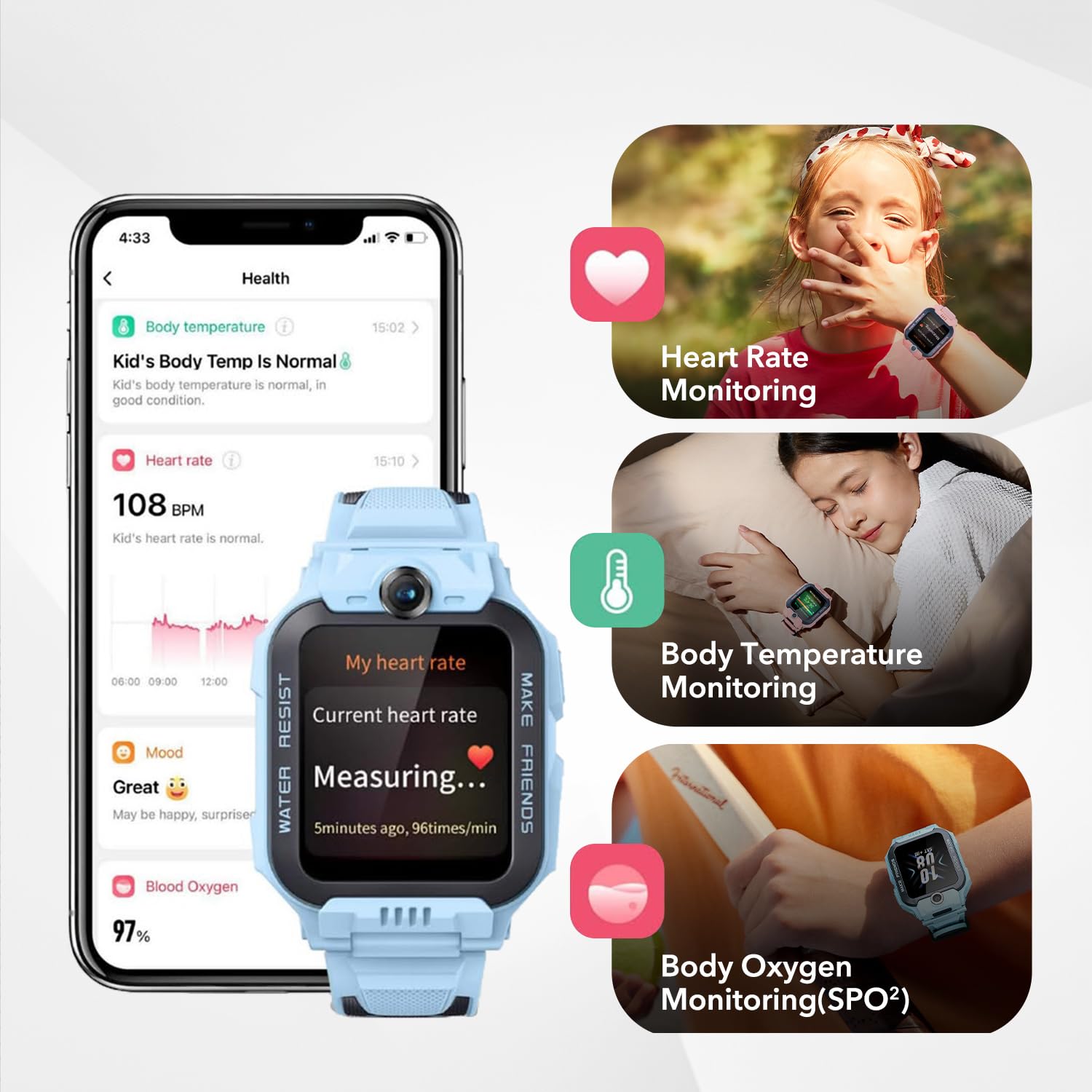 imoo Z7 Kids Smart Watch - Waterproof IPX8 Swimming Smartwatch for Boys & Girls with Video Call, Long Battery Life, GPS Tracker - Perfect for School, Outdoor Play & Swimming (Blue)