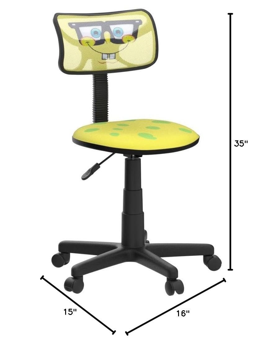 Nickelodeon SpongeBob SquarePants Adjustable Swivel Mesh Rolling Office Chair - Ergonomic Desk Chair for Kids, Teens & Adults - Perfect for Gaming, Studying & Home Office Workspace