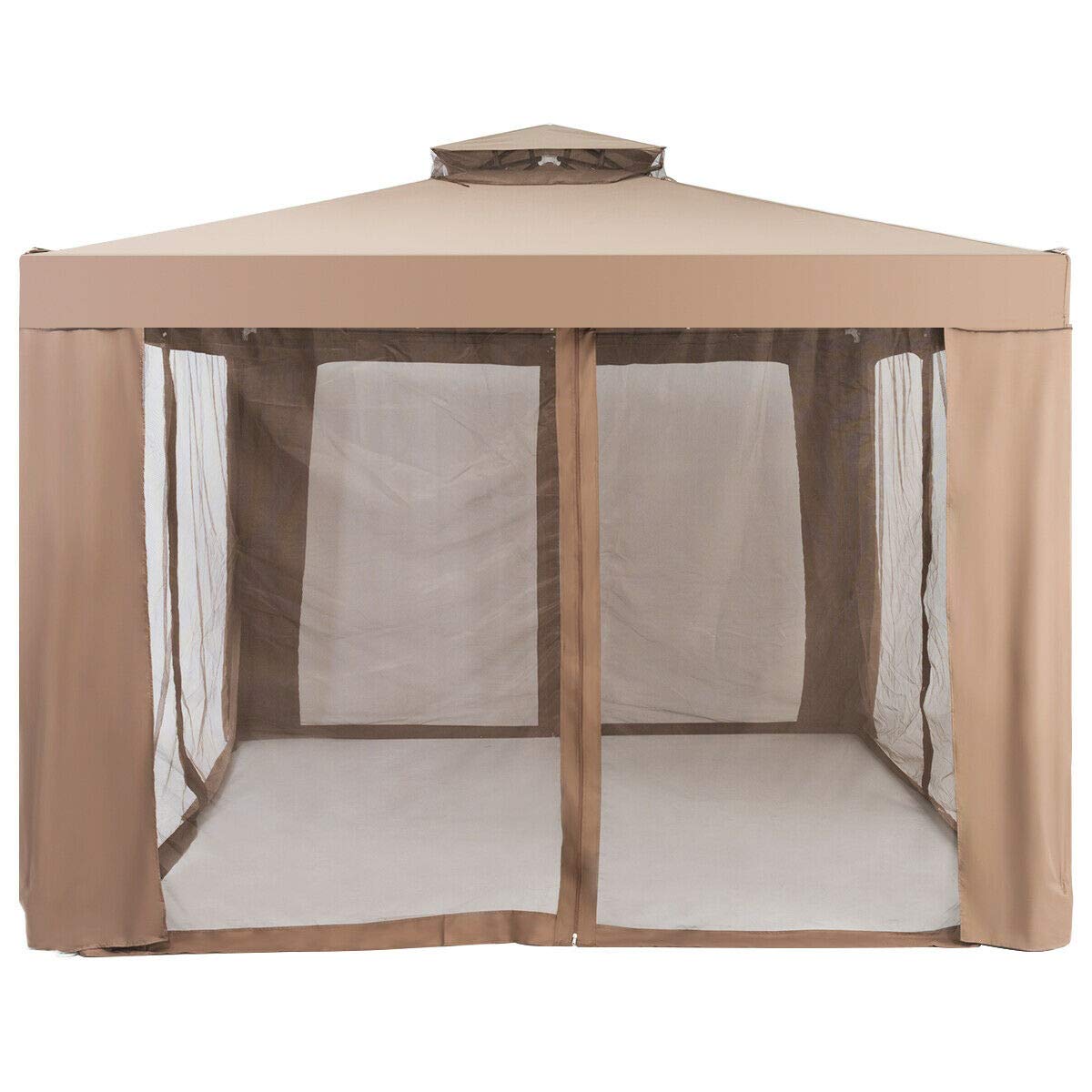 Tangkula 10x10 Ft Outdoor Gazebo with Netting - Brown Patio Canopy Tent for Garden, Lawn, and Backyard - Perfect for Outdoor Parties, BBQ Gatherings & Relaxing in Your Yard