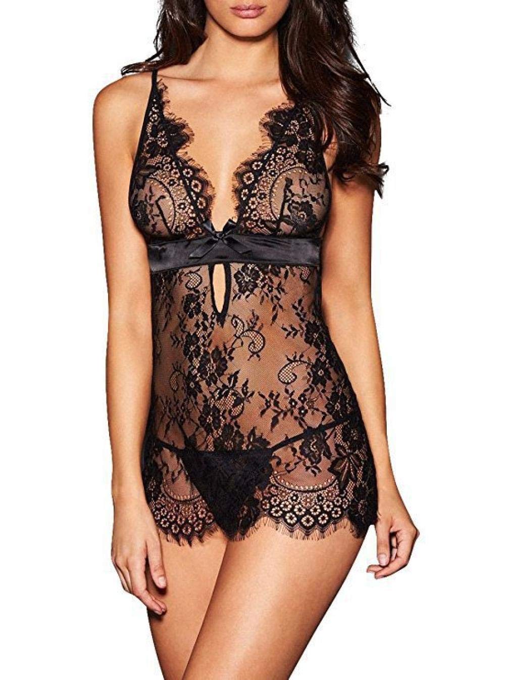 Sexy Lingerie for Women - European & American Style Lace Eyelash Side Dress Set - Perfect for Valentine's Day, Honeymoon & Romantic Nights