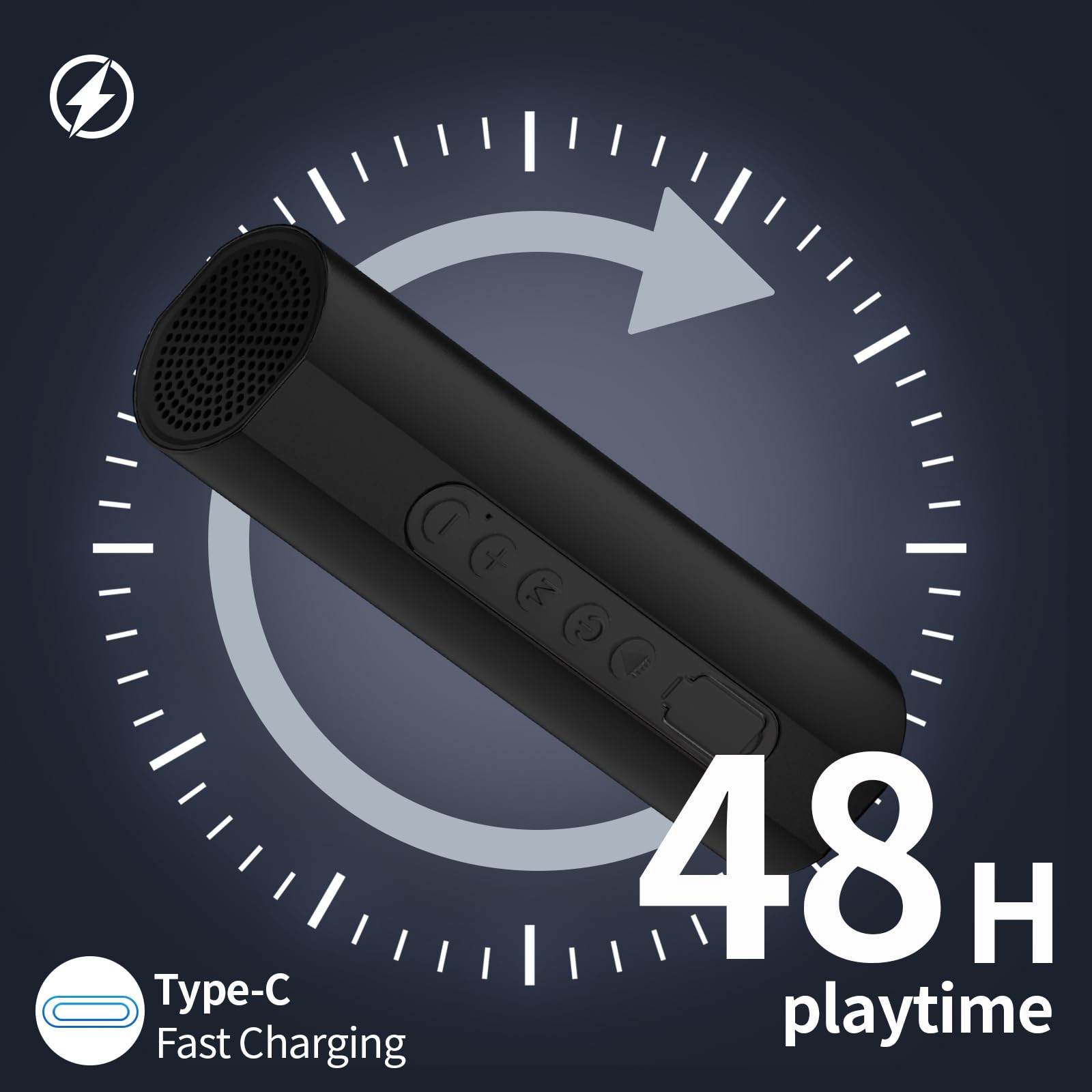 12W HD Sound Bluetooth Speaker with Bass, LED Flashlight, 48H Playtime, Portable Power Bank - Perfect for Office, Home, Outdoor, Travel, and Party Use (Black)