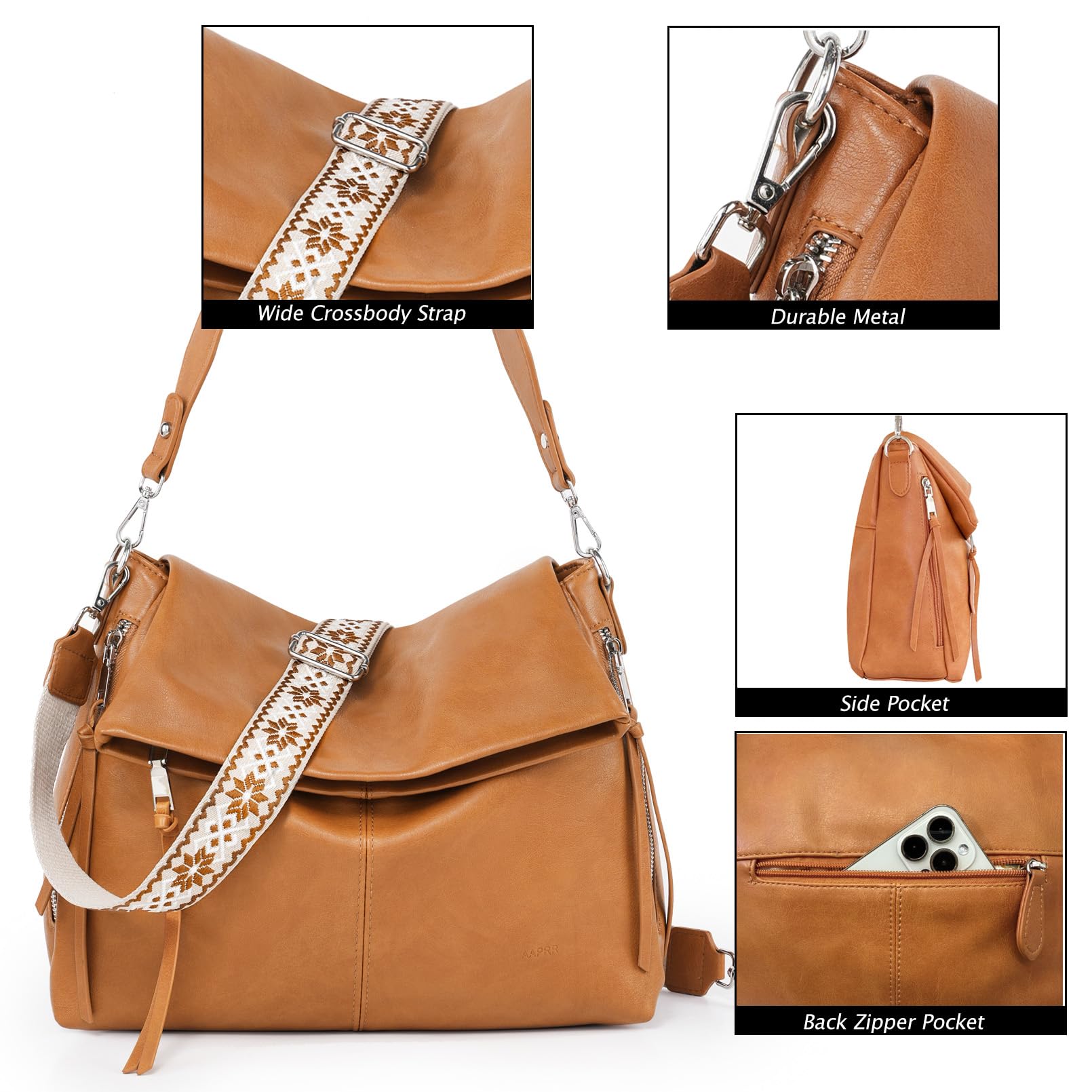 Vegan Leather Hobo Crossbody Bag for Women - Large Tote Purse with Wide Strap, Perfect for Work, Travel & Everyday Use