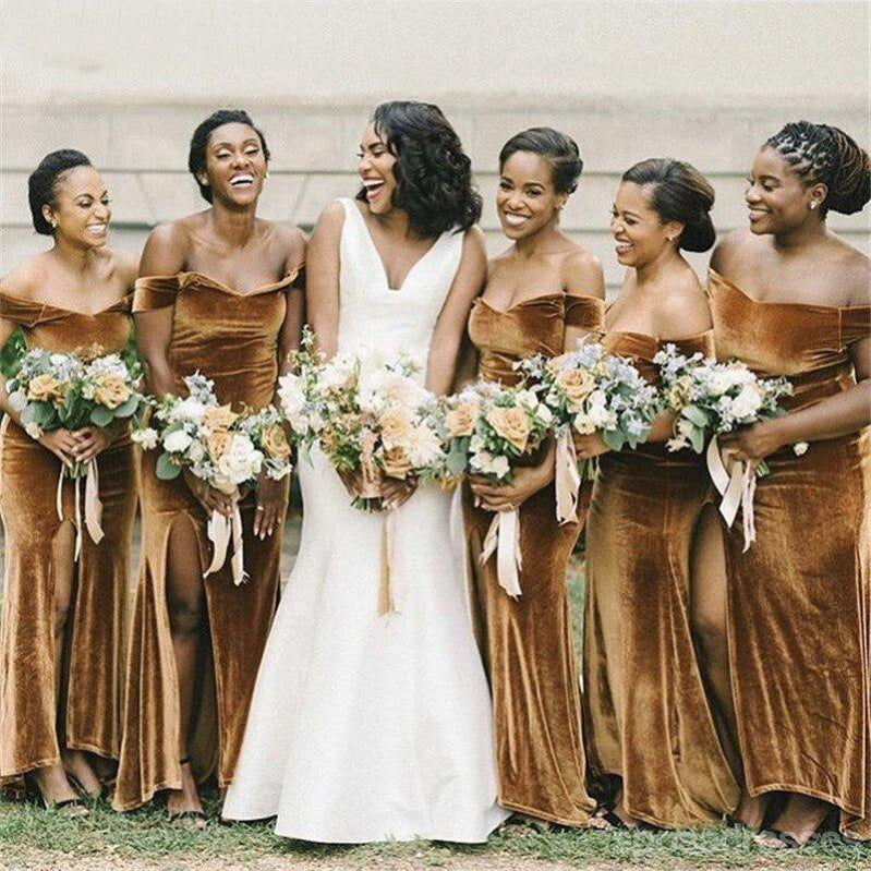 Elegant Mermaid Off-The-Shoulder Side Slit Long Bridesmaid Dress - WG918 | Perfect for Weddings, Proms & Formal Events