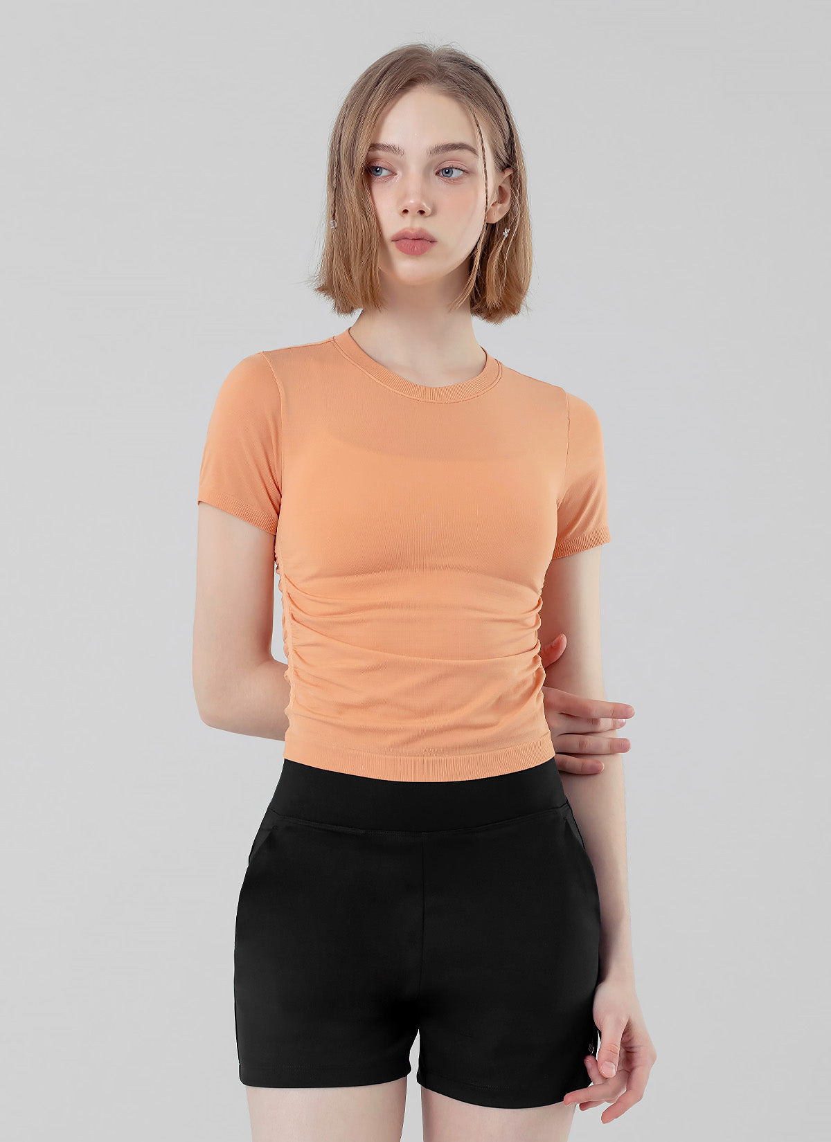 Zero Slick Seamless Side Shirring Short Sleeve T-Shirt for Women - Perfect for Yoga, Gym & Casual Wear