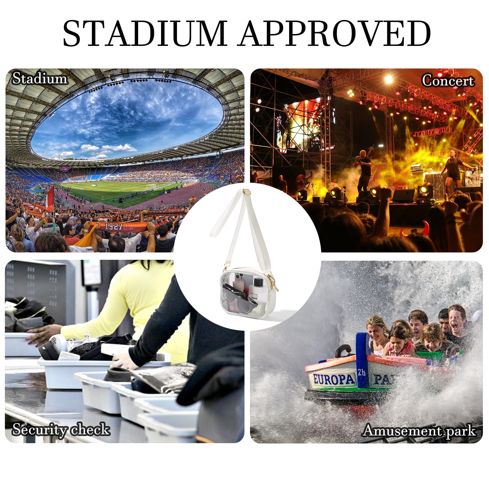 TOBVZOO Clear Stadium Bag Approved for Concerts & Sports Events - Crossbody Transparent Purse for Men & Women - Perfect for NFL Games, Music Festivals & Theme Parks