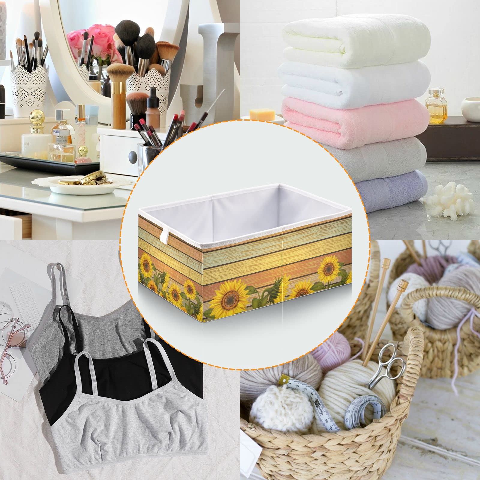 Sunflower Leaves Storage Basket - Collapsible Square Cloth Bin for Home Organization | Perfect for Toys, Kids Clothes & Closet Storage | Foldable Fabric Container for Bedroom, Nursery & Playroom