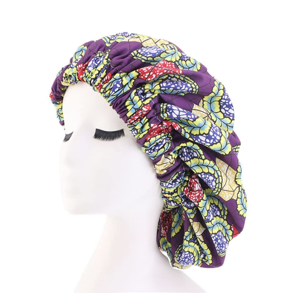 Extra Large Satin Lined Bonnet for Women - Big Size Beauty Print Silk Sleep Cap - Night Head Cover for Natural Hair Protection & Styling (Color A, Free Size) - Perfect for Nighttime Hair Care, Travel & Salon Visits