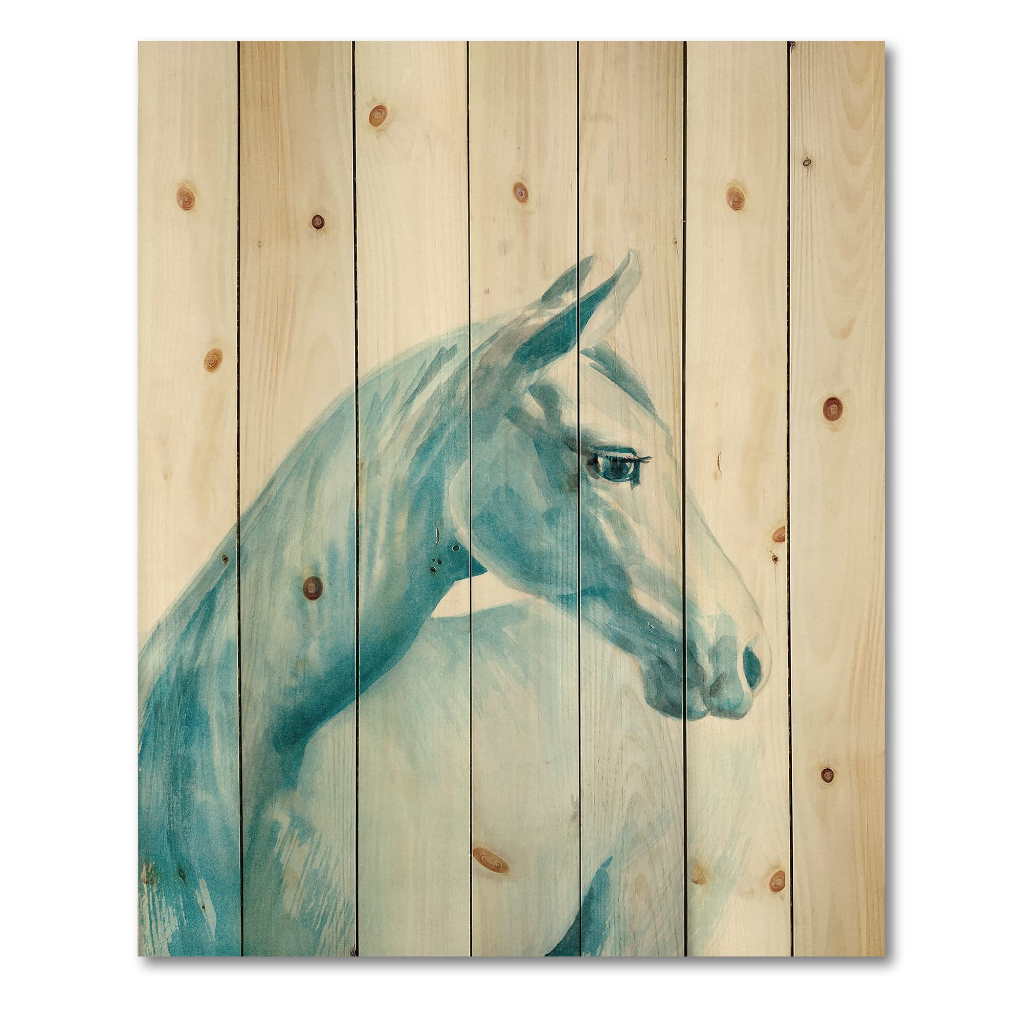 DesignQ Light Blue Horse Farmhouse Wall Decor - Hand-Painted Wood Wall Art, Large Animal Print on Natural Pine Wood - Perfect for Living Room, Bedroom & Country Home Decor