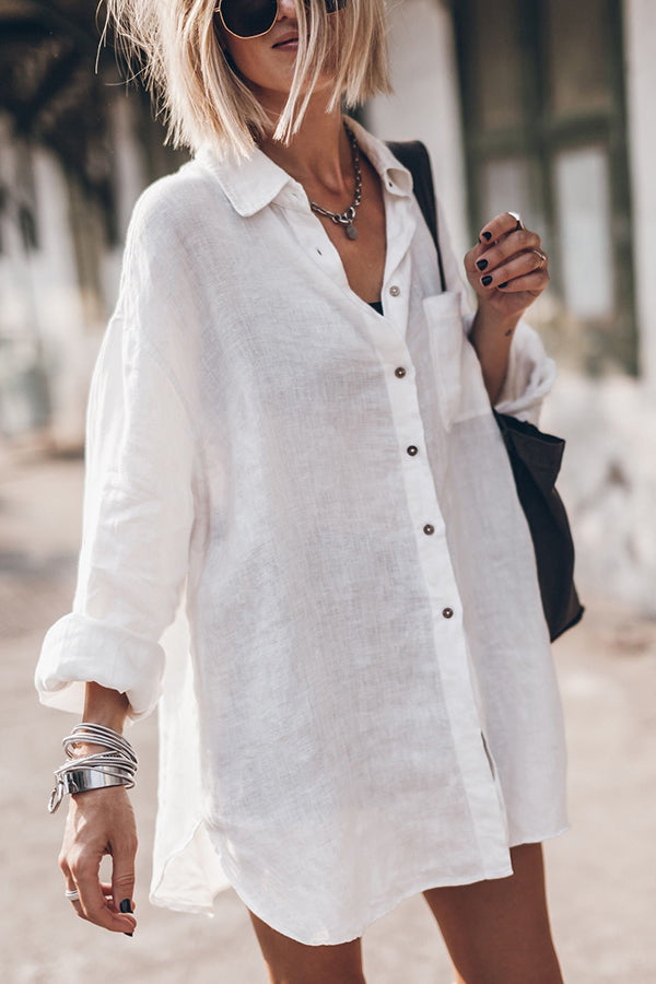 Stylish Linen Blend Oversized Long Sleeve Shirt with Pockets - Perfect for Beach Outings, Summer Vacations & Casual Wear