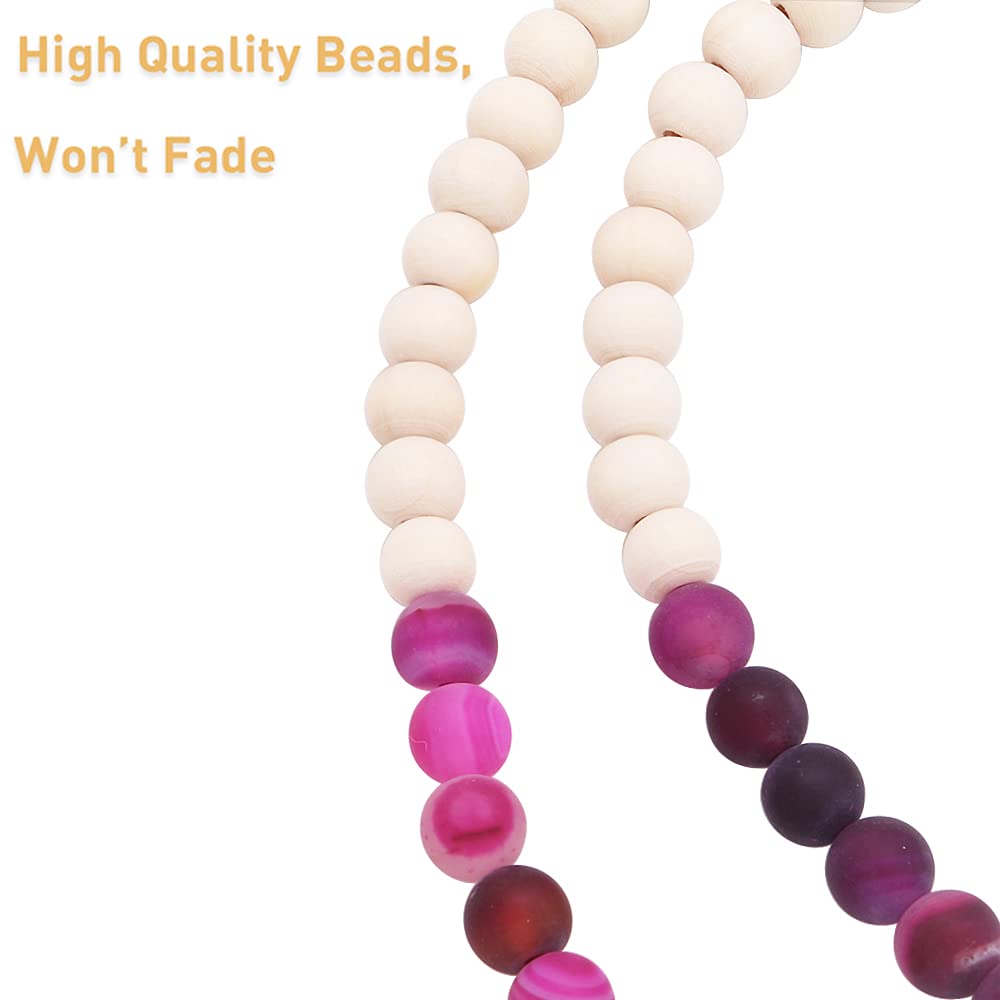 Wooden Beaded Lanyard for ID Badges & Keys - Natural Stone Necklace for Women - Office & Event Use