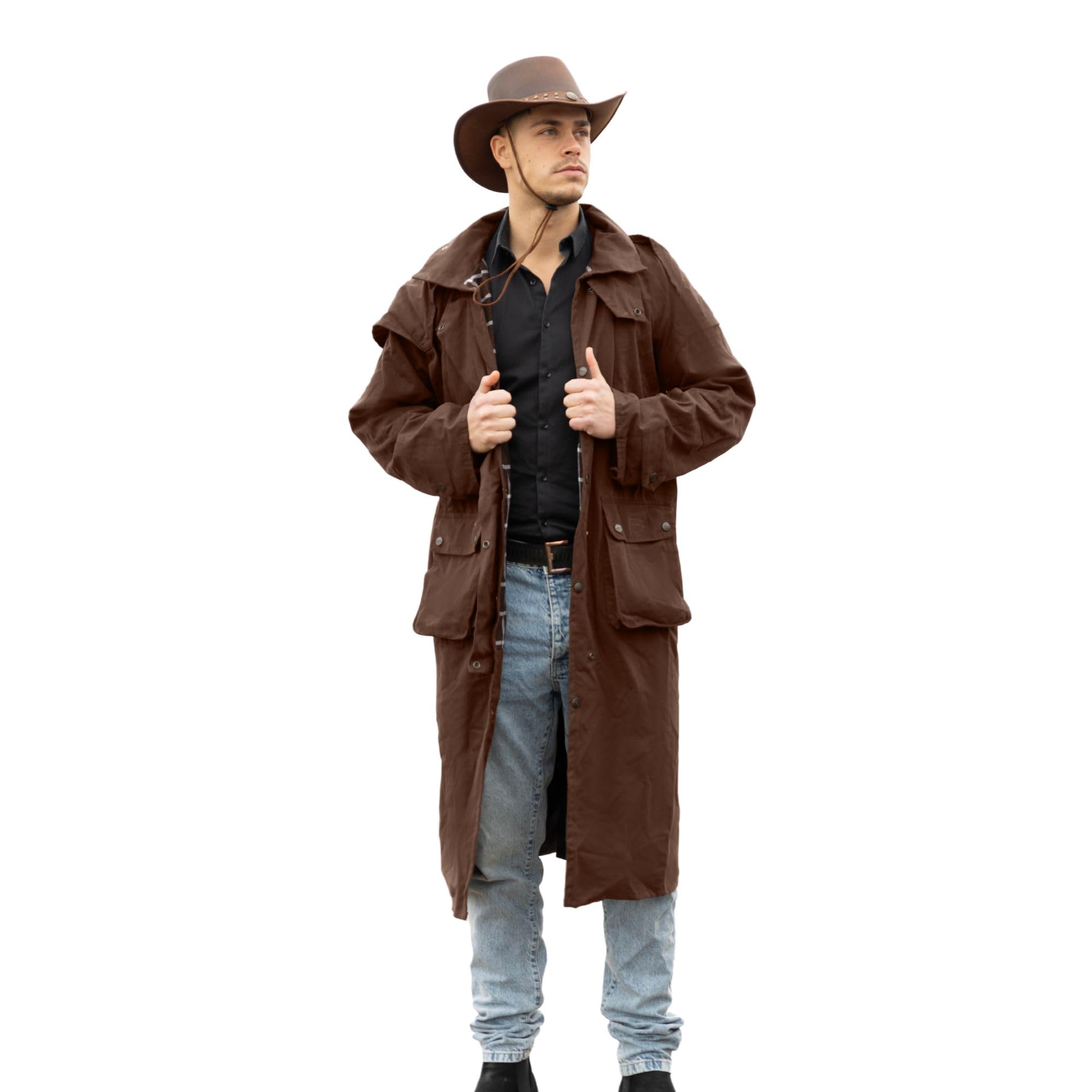 Premium Waterproof Oilskin Duster Coat - Unisex Western Cowboy & Cowgirl Workwear - Ideal for Ranch Work, Outdoor Adventures & Rainy Day Protection