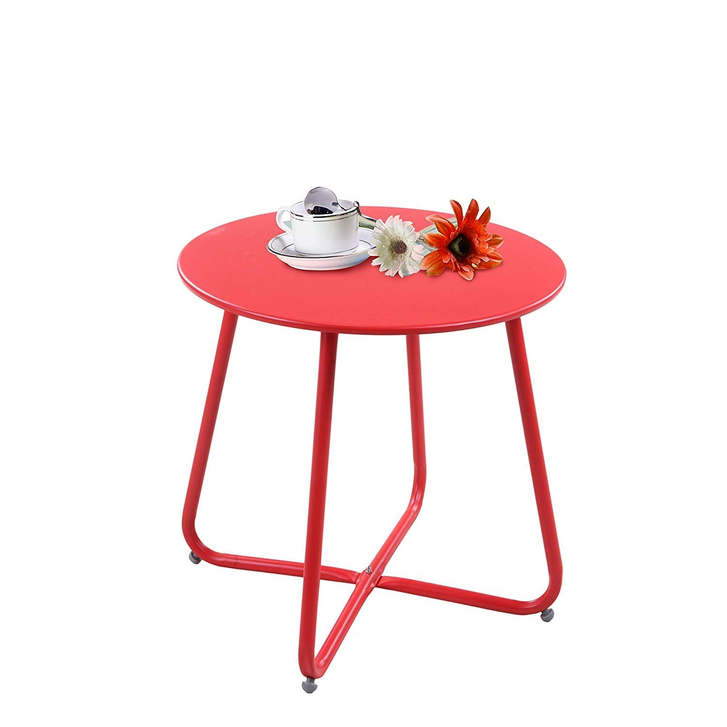 HAIZHEN Small Round Coffee Table - 45×45cm Iron End Table for Living Room, Patio & Outdoor Use - Rustic Red Accent Furniture (Perfect for Coffee, Books & Decor)